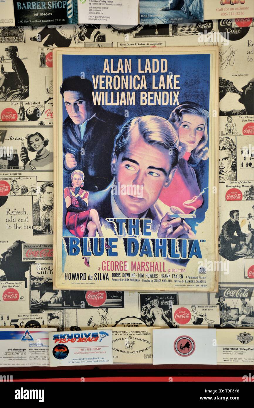 Film Poster für die 1946 Blue Dahlia mit Alan Ladd, Veronica Lake, William Bendix, Schuß im Brown Derby und in Malibu in CA Stockfoto