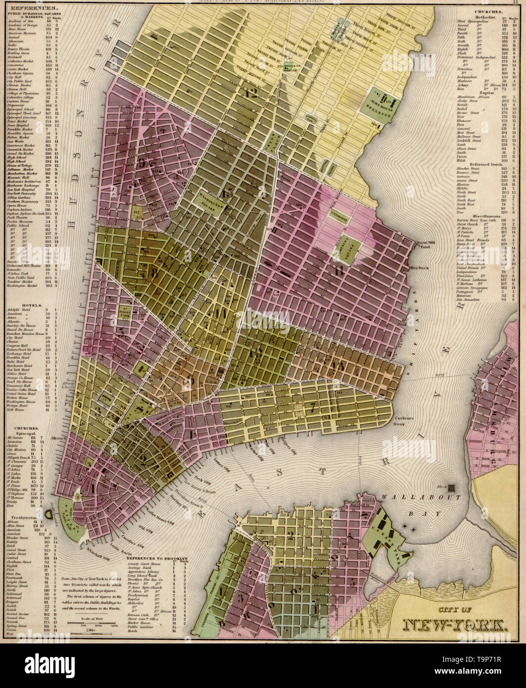 Karte von New York City, 1844 Stockfoto
