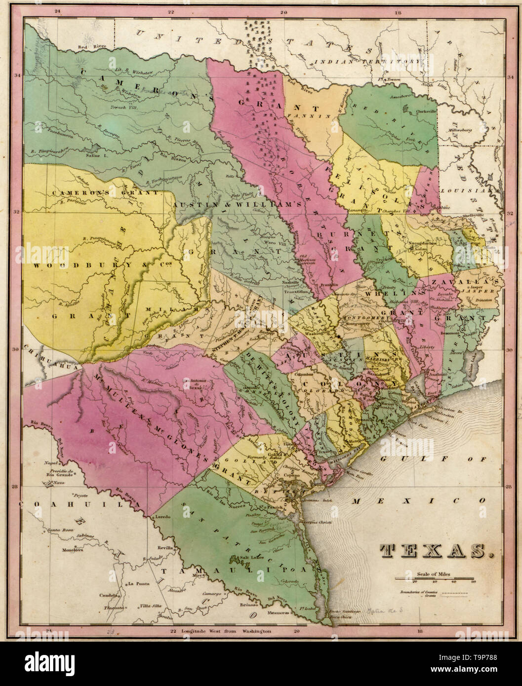Karte von Texas, 1844 Stockfoto