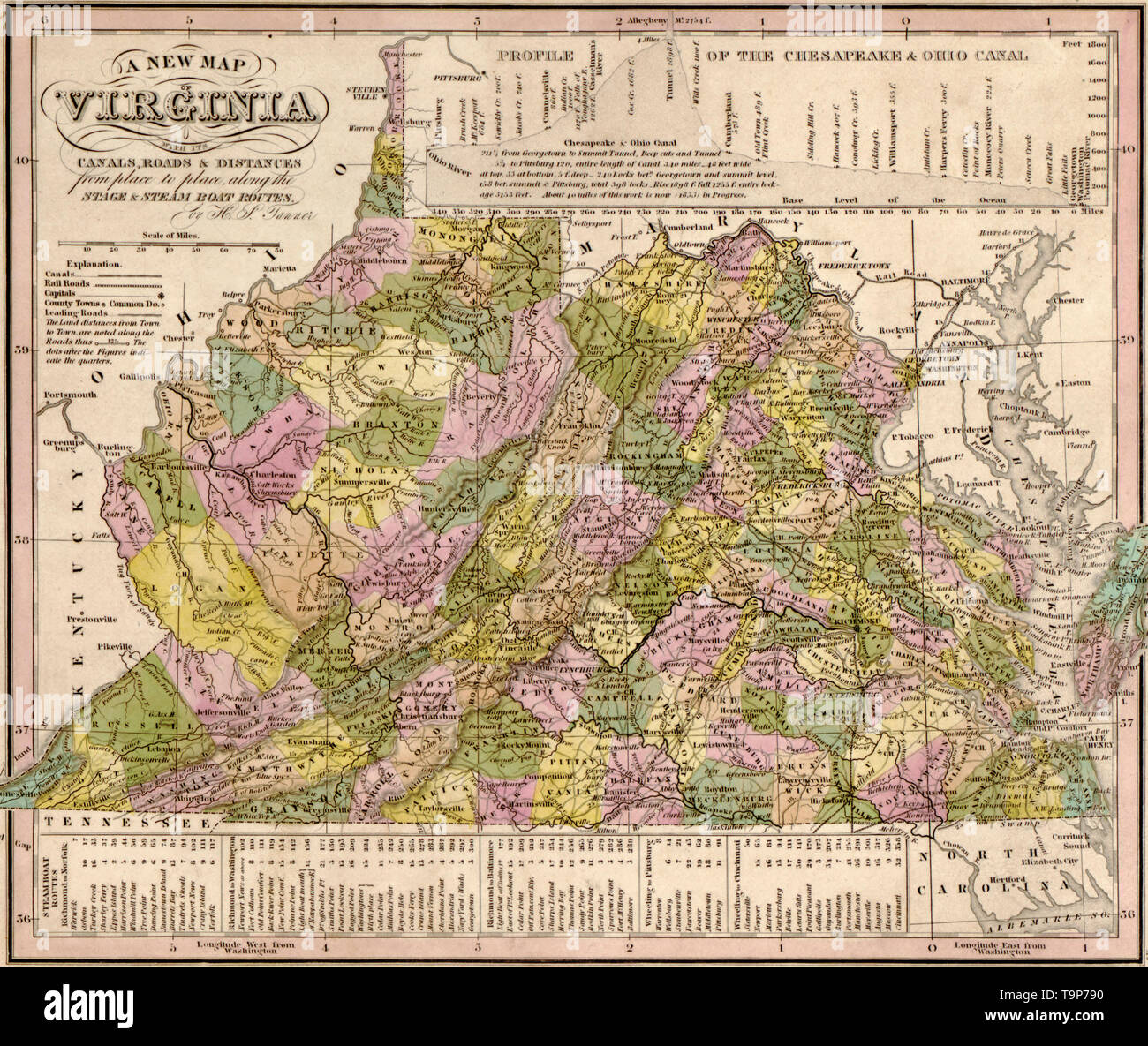 Karte von Virginia, 1844 Stockfoto