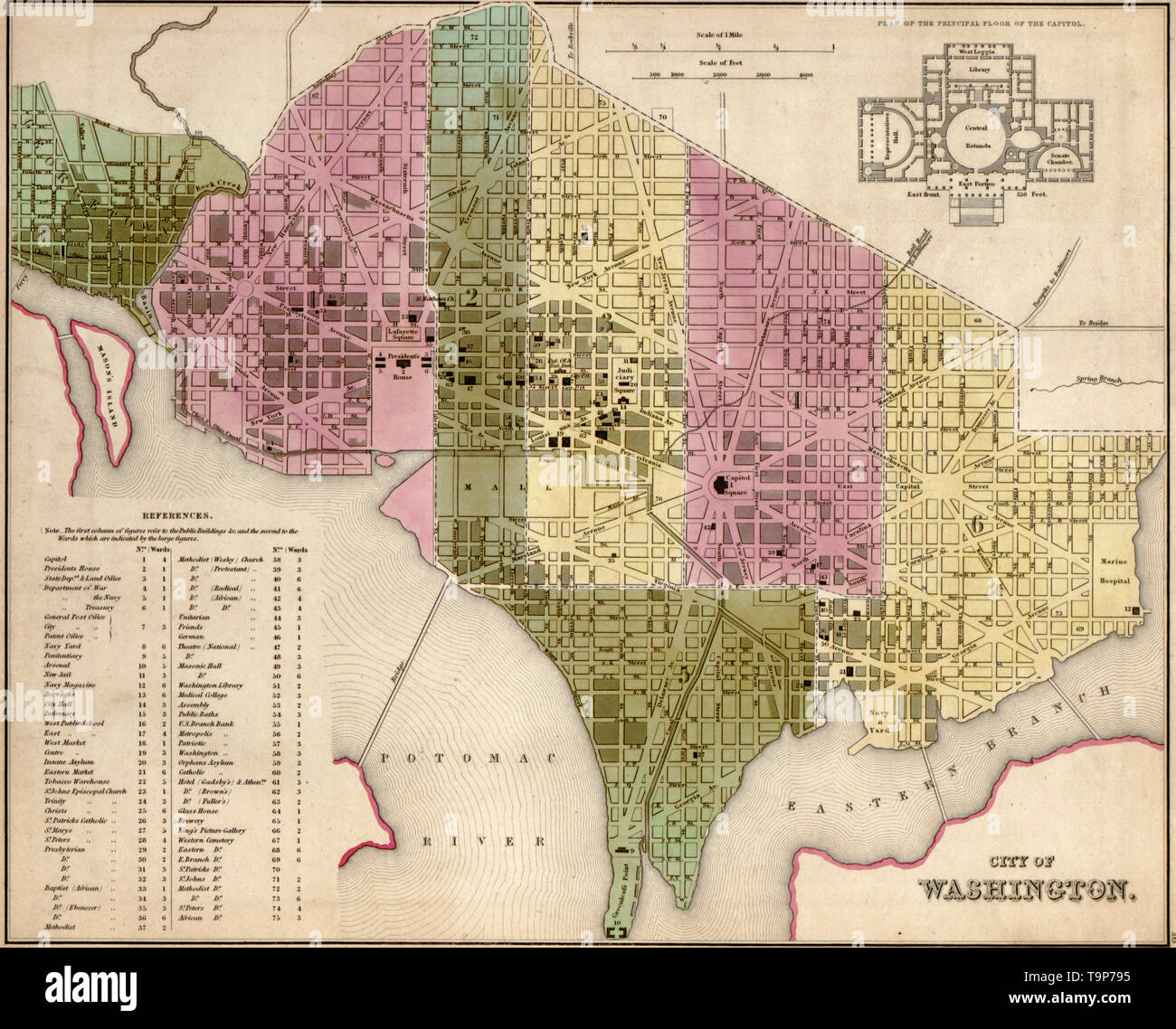 Stadtplan von Washington DC, 1844 Stockfoto