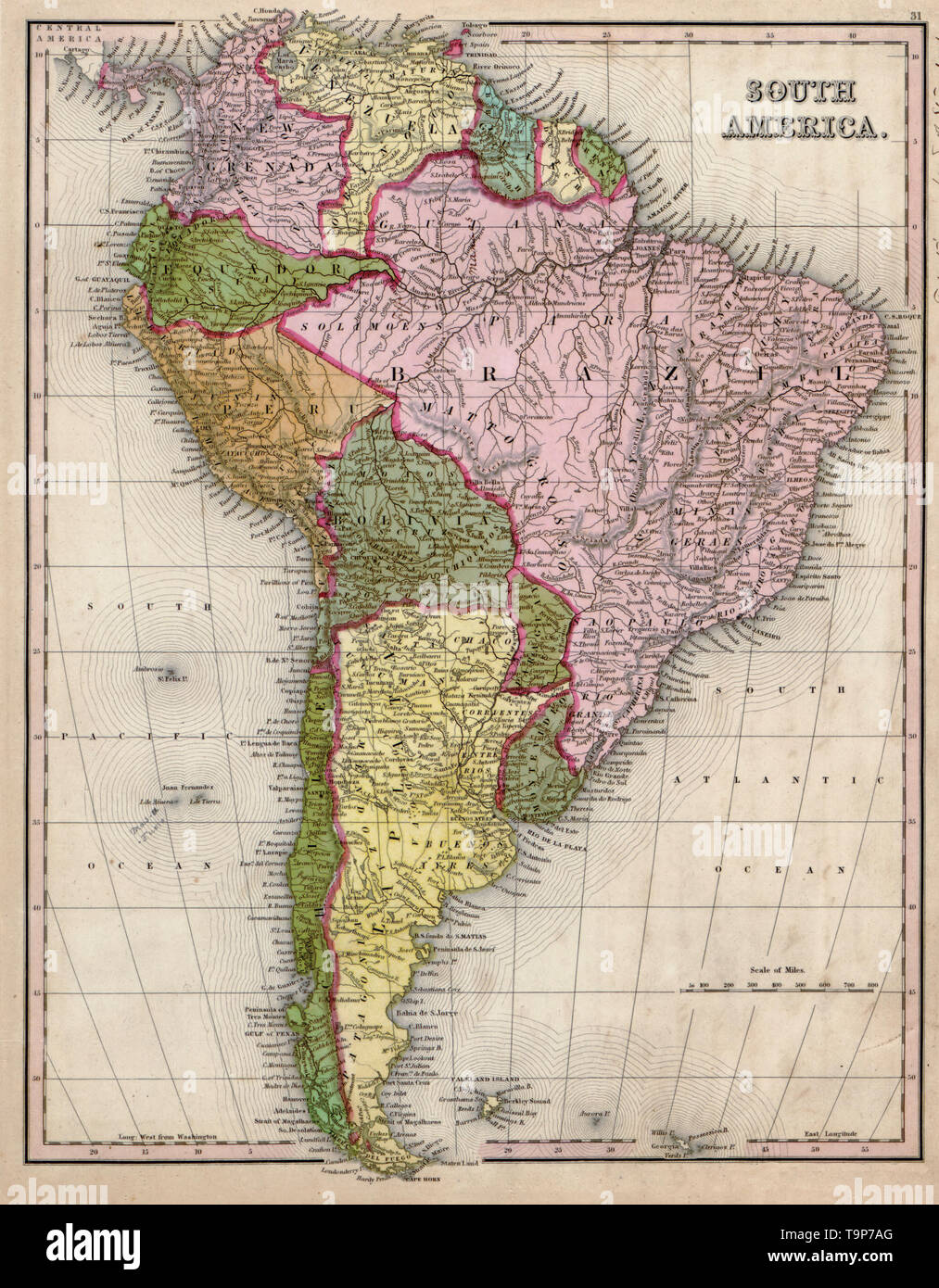 Karte von Südamerika, 1844 Stockfoto
