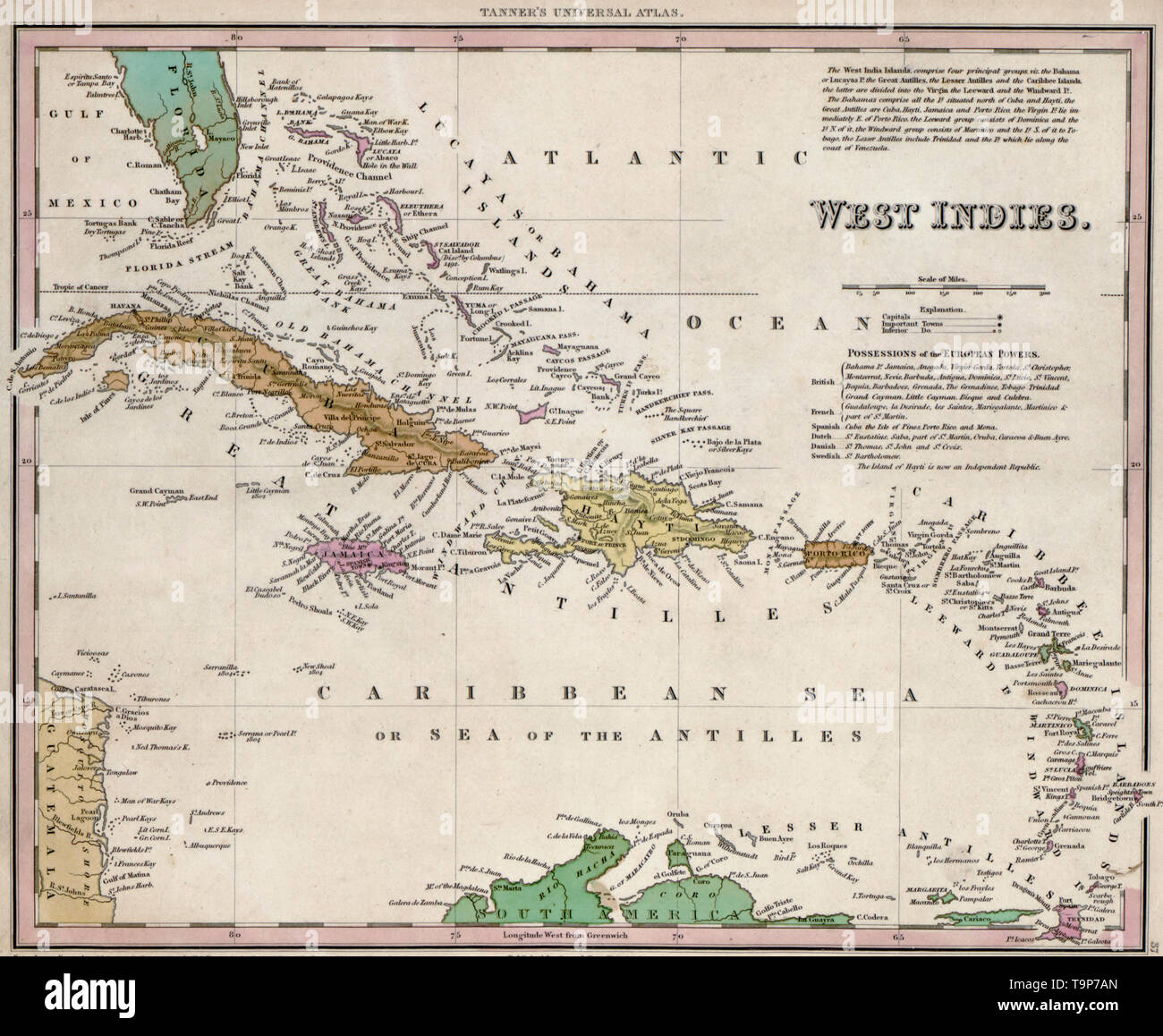 Karte von West Indies, 1844 Stockfoto