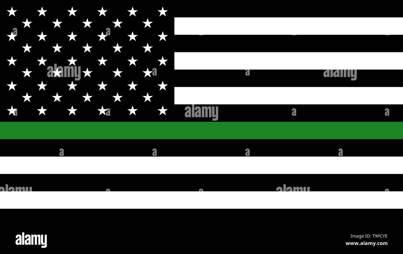 USA-Flagge mit einer Dünne grüne Linie - ein Zeichen zu ehren und American Border Patrol Respekt, Förster- und Bundesmittel Stock Vektor