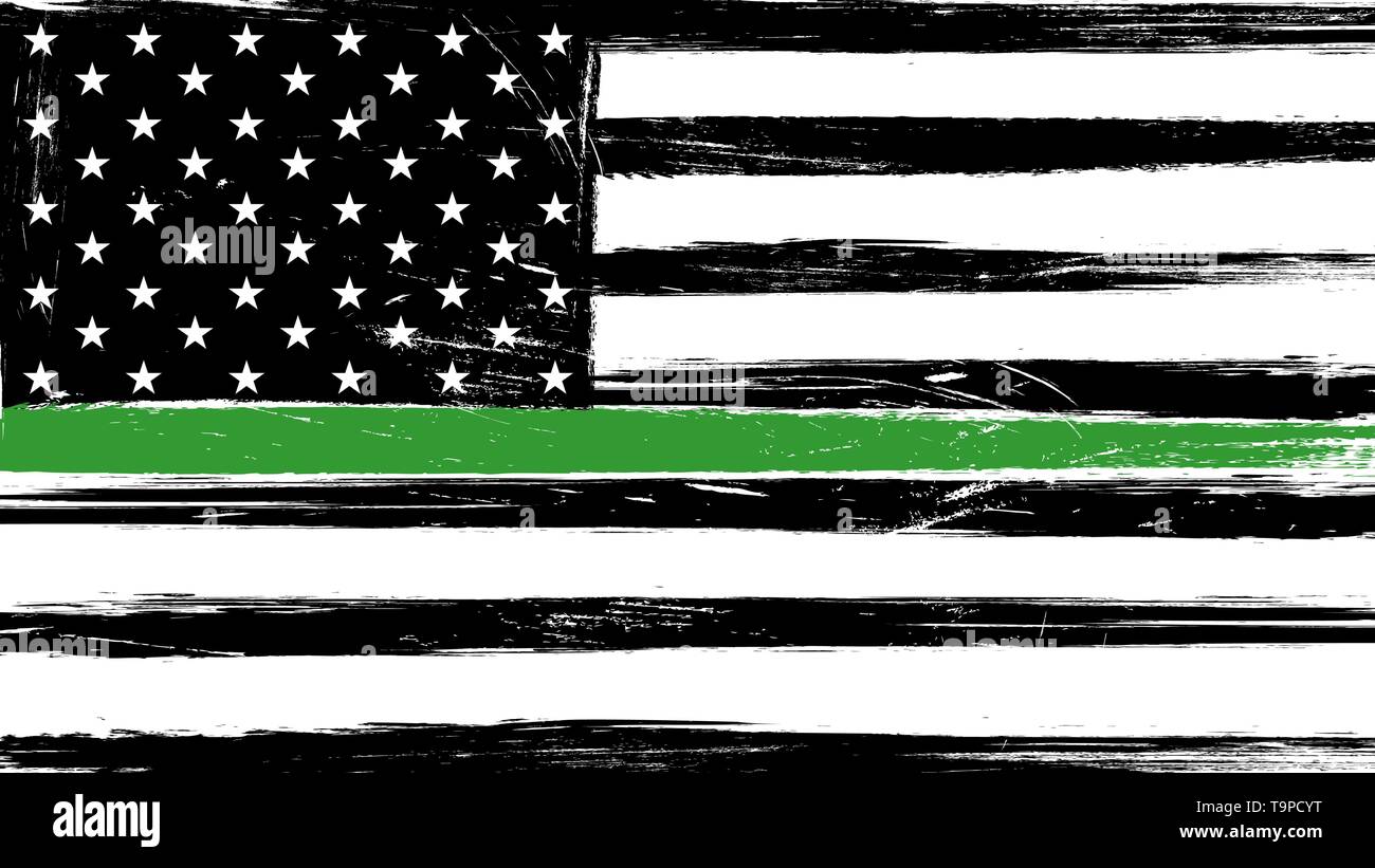 Grunge USA-Flagge mit einer Dünne grüne Linie - ein Zeichen zu ehren und American Border Patrol Respekt, Förster- und Bundesmittel Stock Vektor