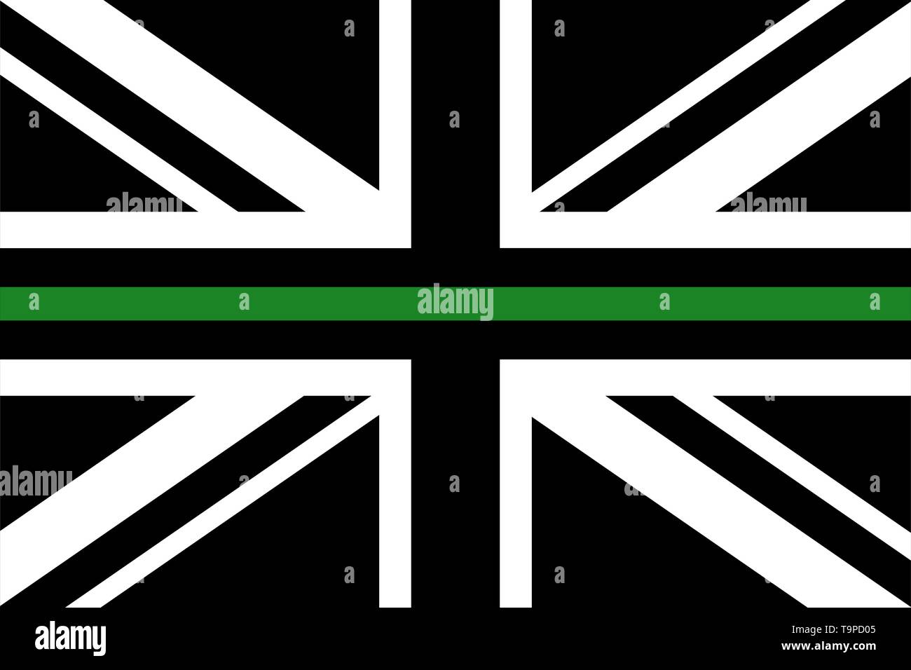 Großbritannien Flagge mit einem Dünne grüne Linie - ein Zeichen zu ehren und British Border Patrol Respekt, Förster- und Bundesmittel Stock Vektor