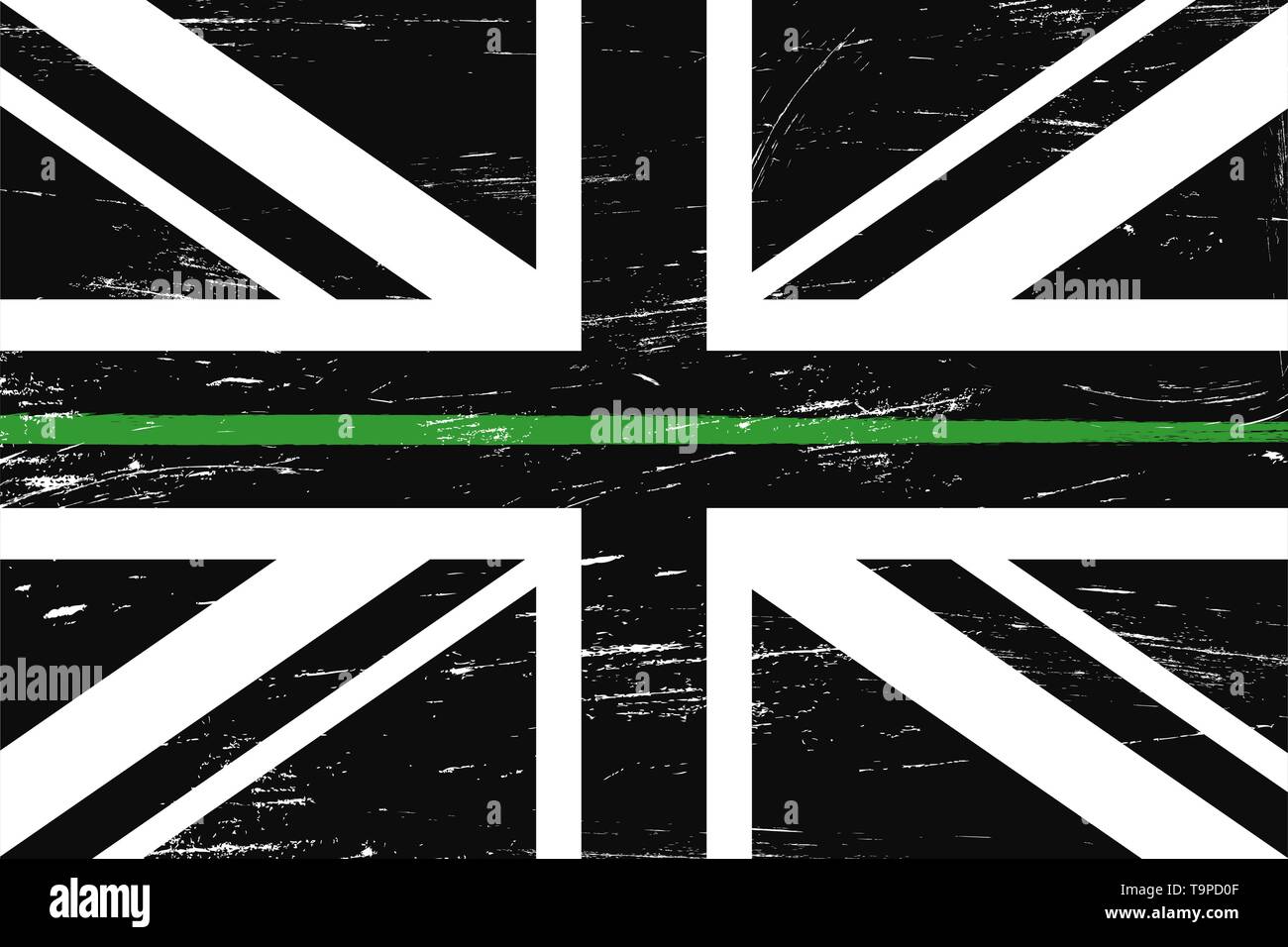 Grunge Großbritannien Flagge mit einem Dünne grüne Linie - ein Zeichen zu ehren und British Border Patrol Respekt, Förster- und Bundesmittel Stock Vektor