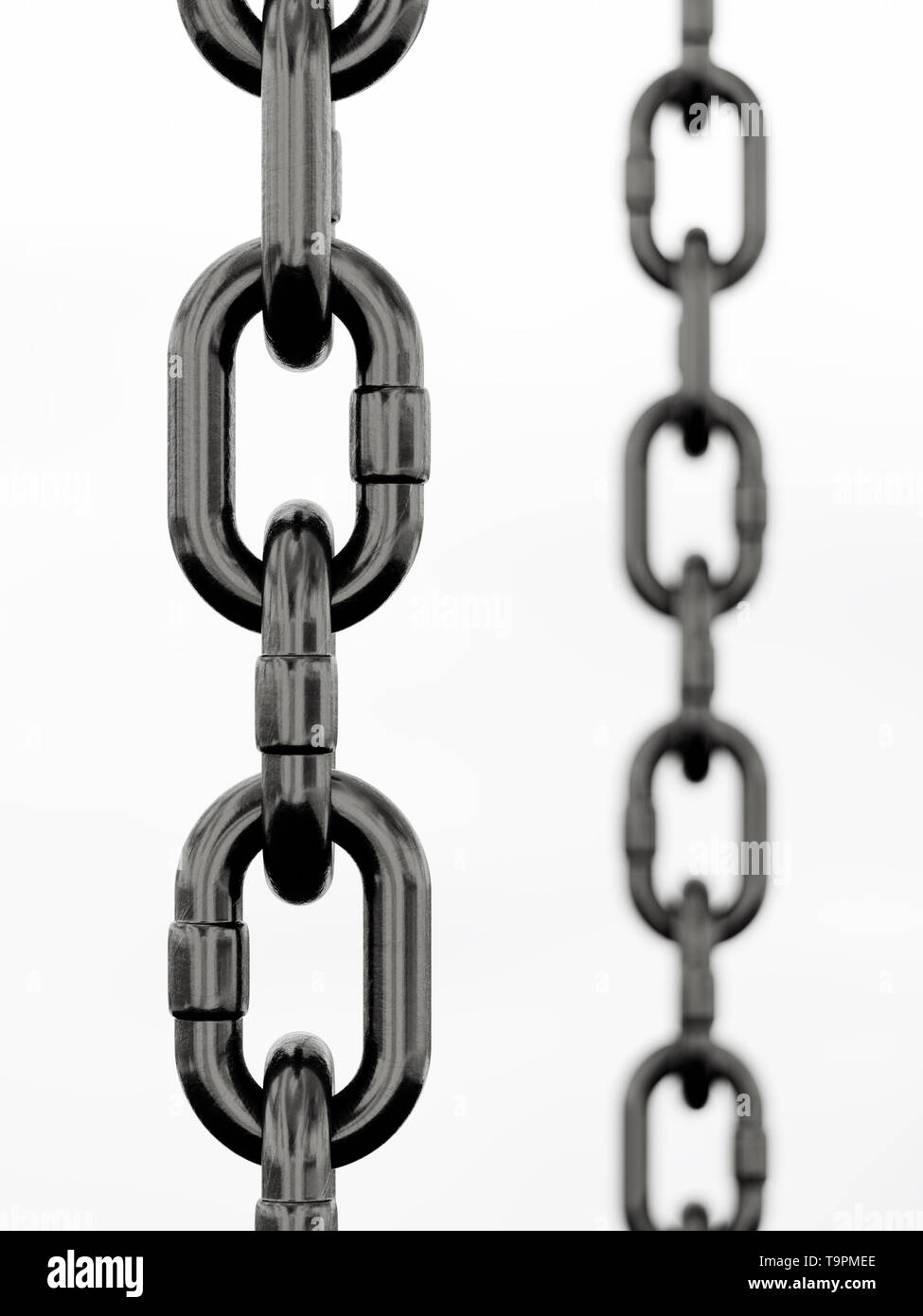 Schwarz heavy metal Chain isoliert. Starke Stahl Anschluss Sicherheitskonzept. Business Team Technik erfolg konzept. 3D Rendering illustration Stockfoto