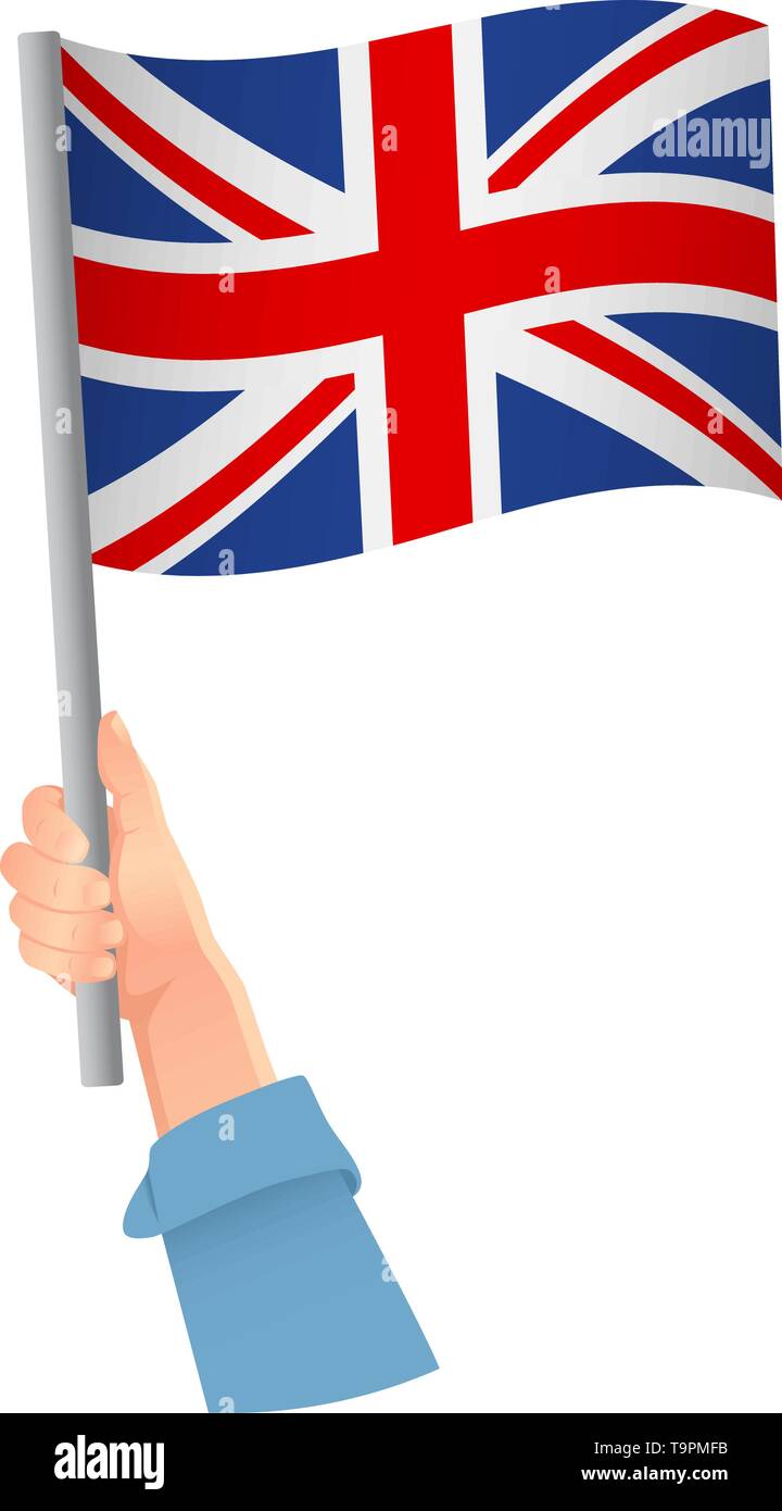 Großbritannien Flagge in der Hand. Patriotischen Hintergrund. Die nationalflagge des Vereinigten Königreichs Vector Illustration Stock Vektor