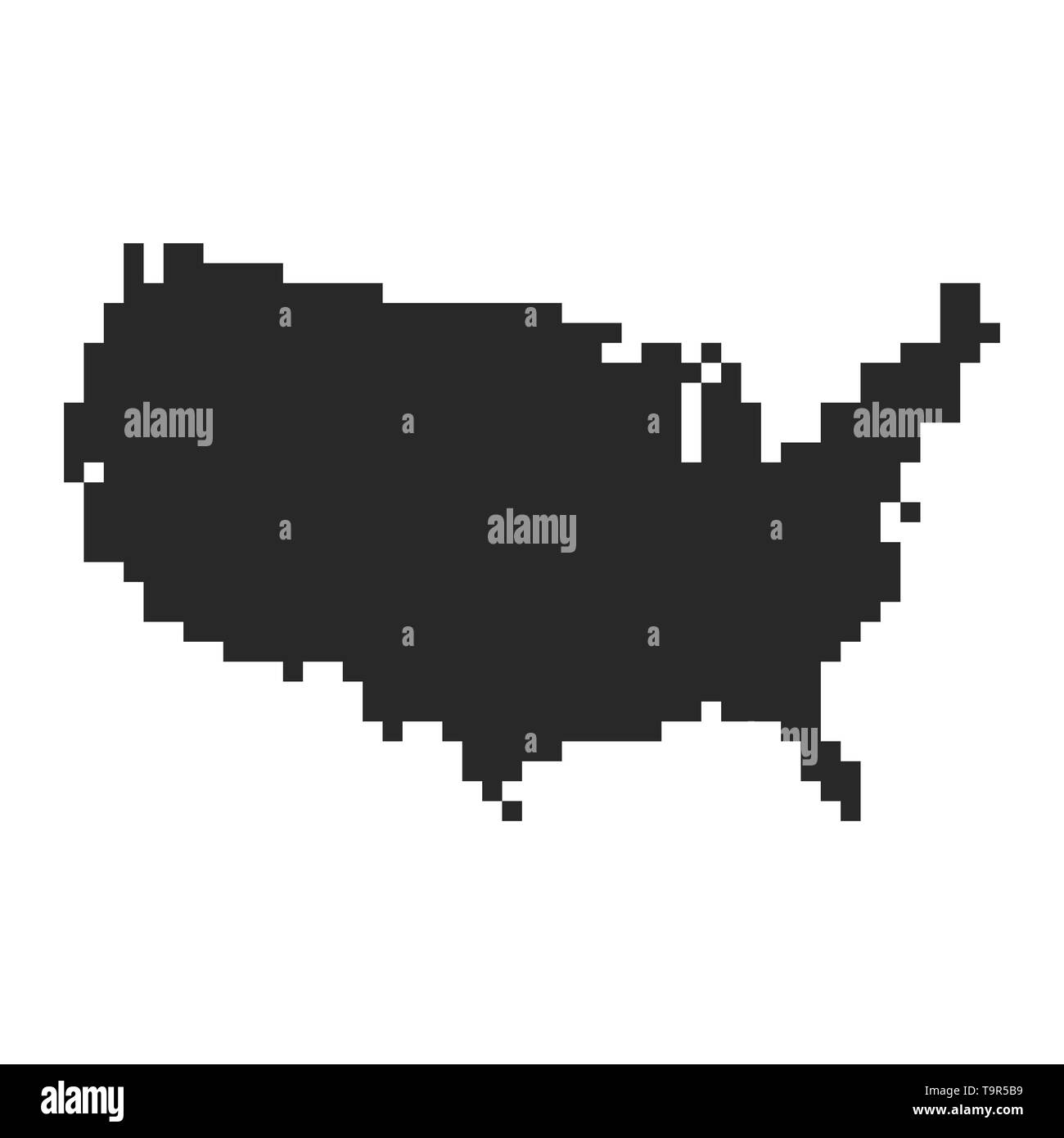 Pixel art Design der Karte von Amerika. Vector Illustration. Schwarze Karte von Nordamerika in Pixel Stil Stock Vektor