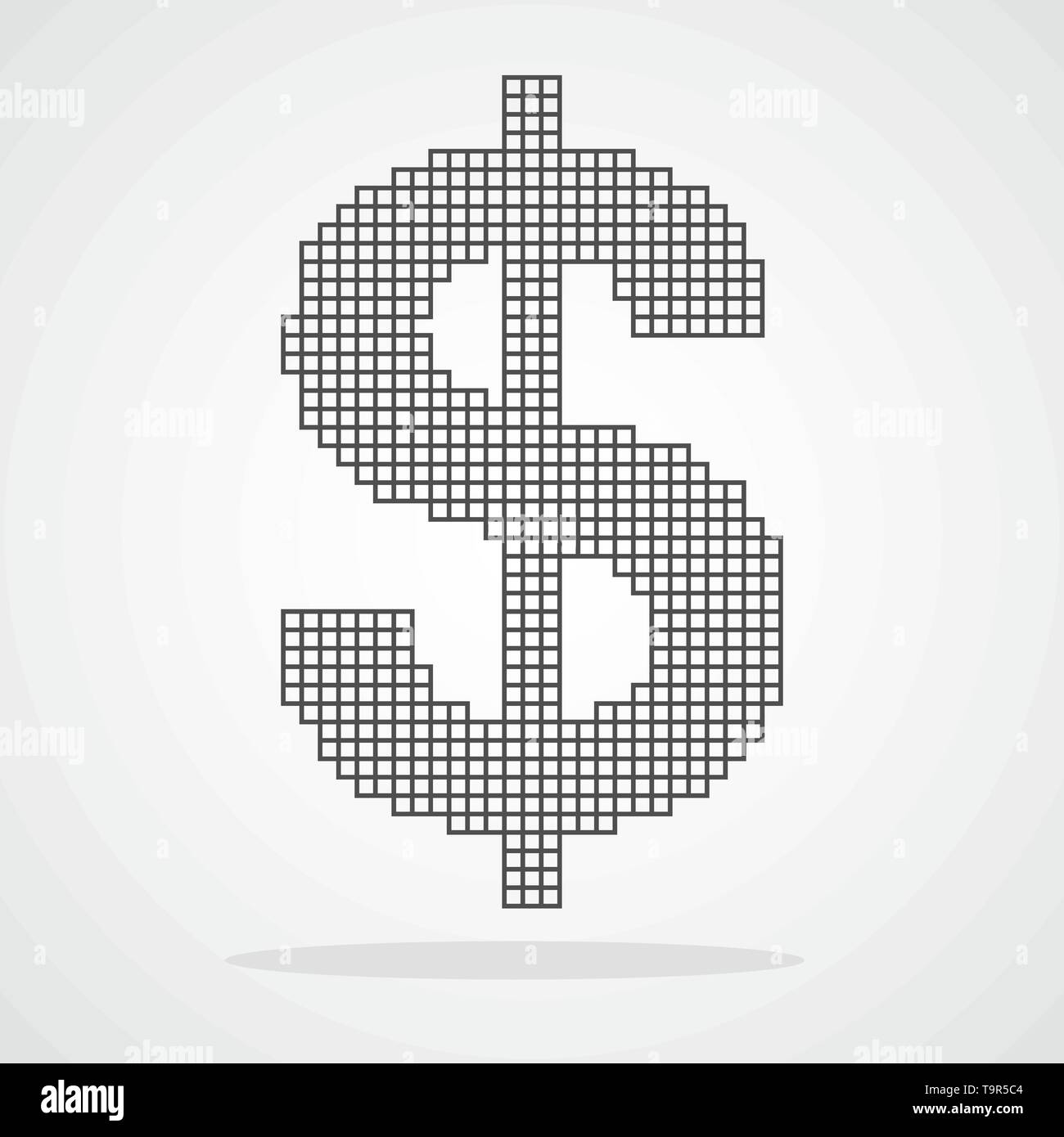 Dollar Symbol in Pixel art Design. Vector Illustration. Schwarze dollar Symbol im flachen Stil Stock Vektor