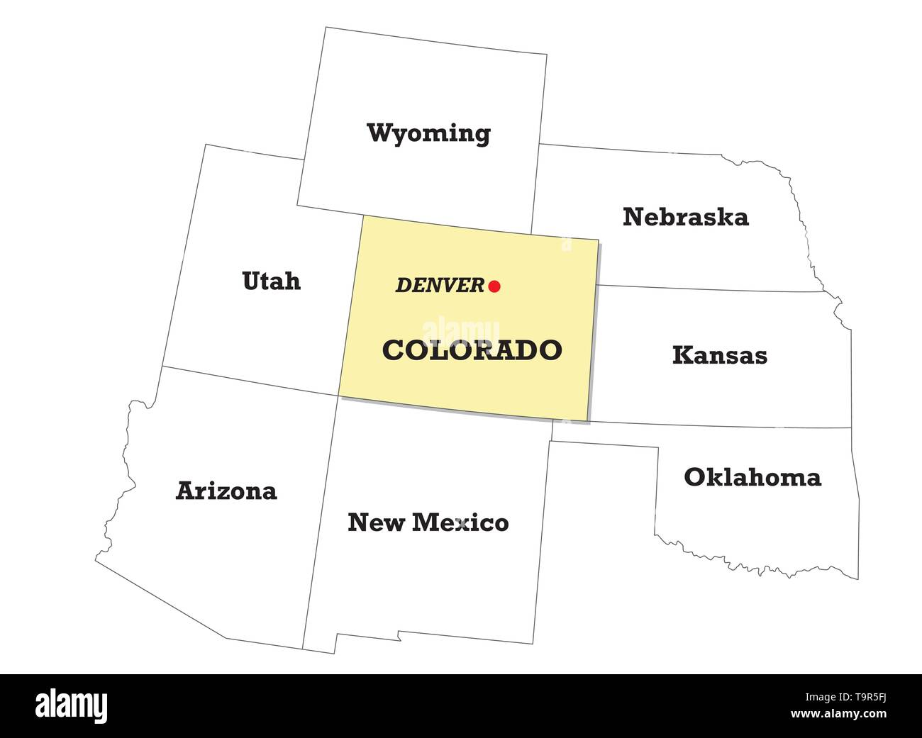 Colorado State Map mit den Nachbarstaaten Stock Vektor