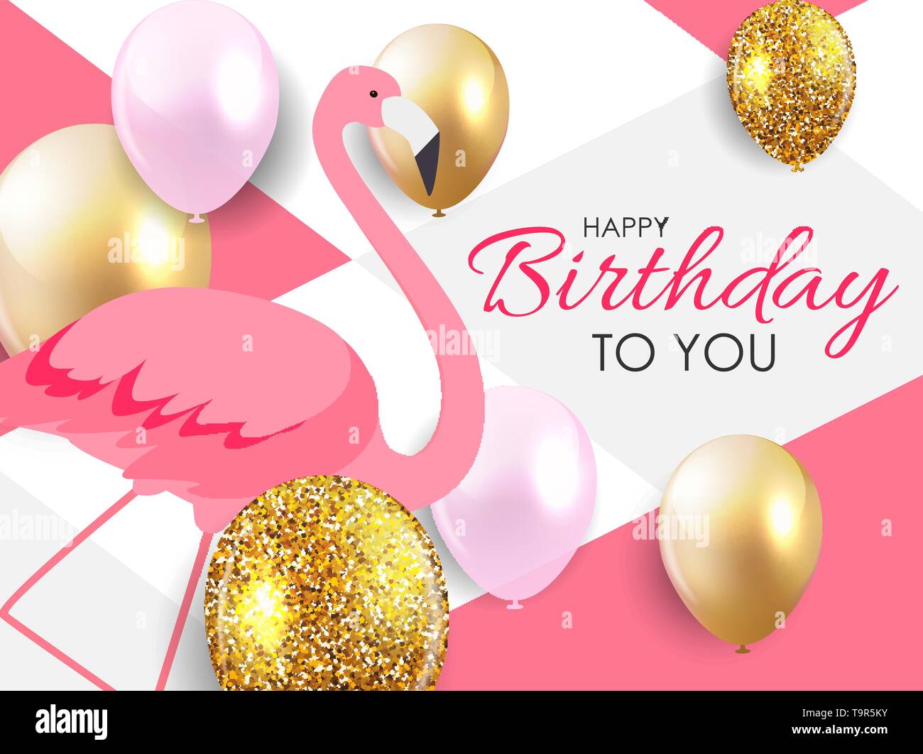 Bunte cartoon rosa Flamingo auf einem schönen Hintergrund Grußkarte zum Geburtstag Grüße. Vector Illustration. EPS 10. Stock Vektor