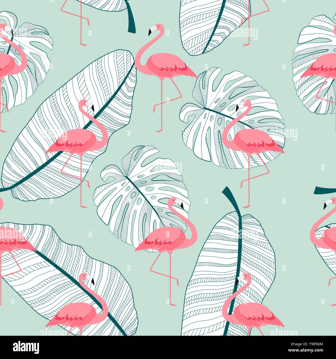 Bunte rosa Flamingo nahtlose Muster Hintergrund. Vector Illustration Stock Vektor