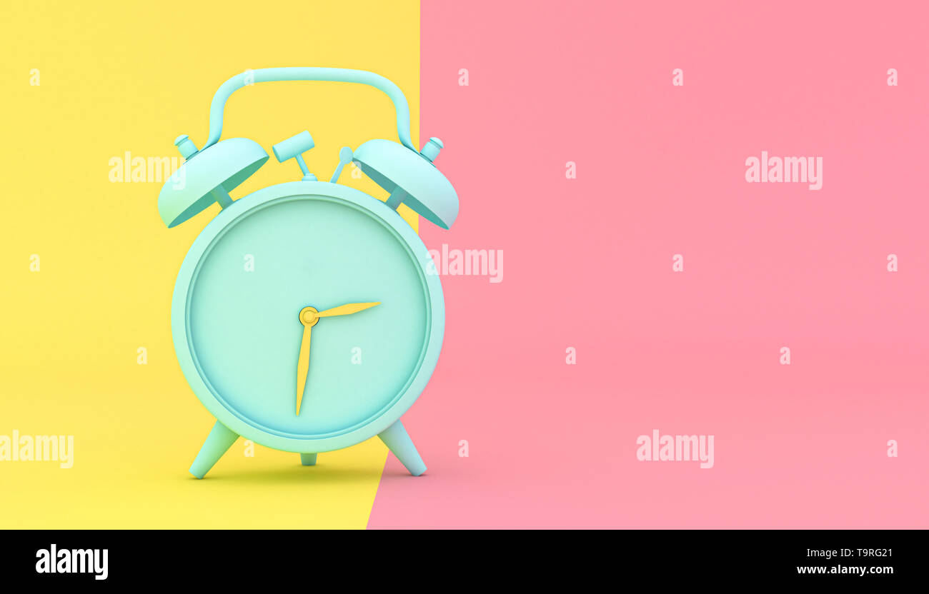 Stilisierte Wecker auf eine gelbe und rosa Hintergrund, 3d-render Bild. Stockfoto
