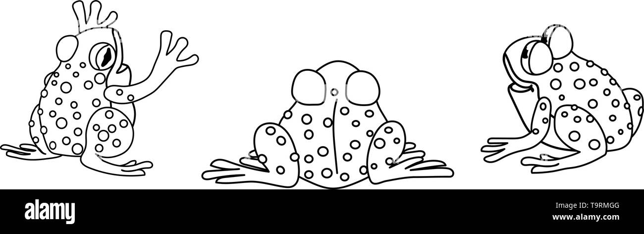 Vektorlinie cartoon Tier clip art grünen Frosch, Kröte Stock Vektor