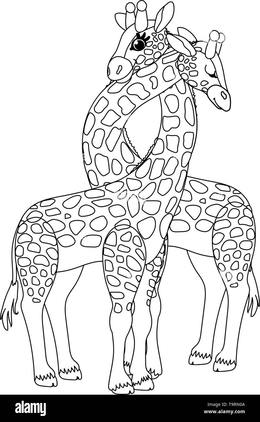 Vektorlinie cartoon animal Clipart Giraffen Familie Stock Vektor