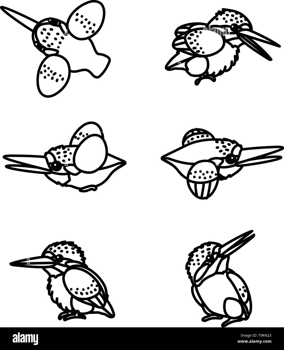 Vektorlinie cartoon animal Clipart kingfisher Vögel gesetzt Stock Vektor
