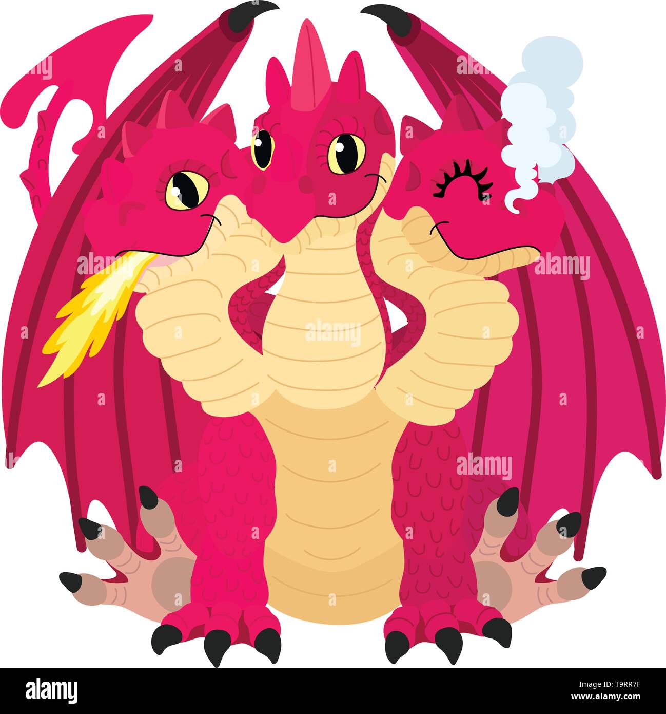 Vektor Flachbild cartoon Animal clipart 3 vorangegangen Red Dragon Stock Vektor
