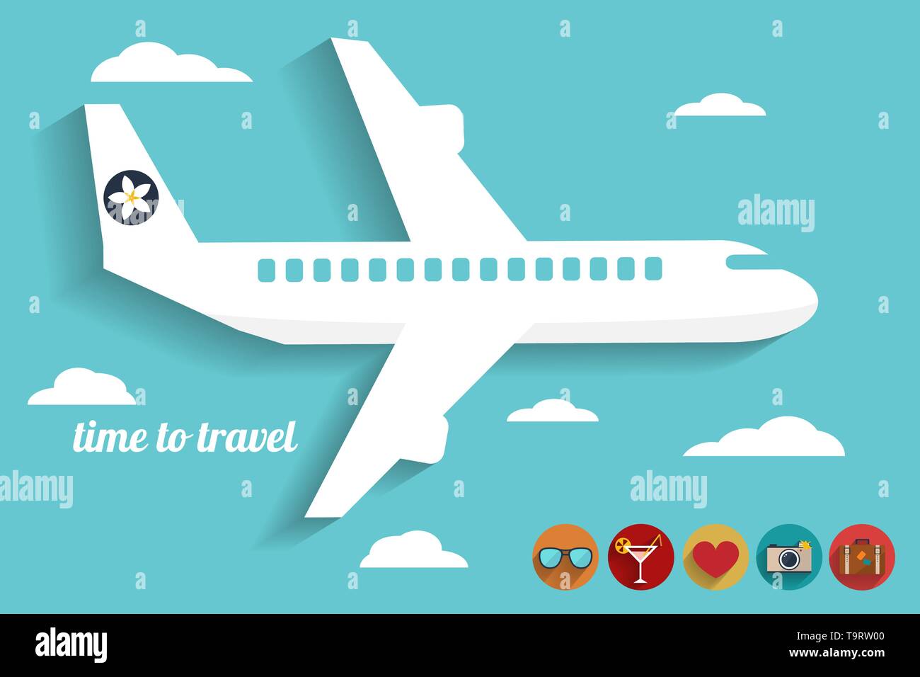Abstrakte Darstellung Mit Flugzeug In Den Blauen Himmel Reisen Symbole Und Slogan Die Zeit Reisen Vektor Karte Vorlage Stock Vektorgrafik Alamy