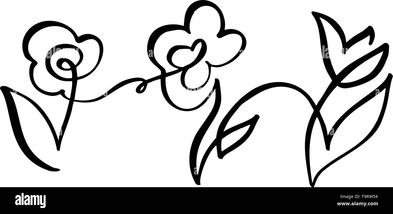 Durchgehende Linie Handzeichnung kalligrafischen Logo Vektor drei Blume Konzept Hochzeit. Skandinavische spring Floral Design icon-Element im minimalistischen Stil Stock Vektor