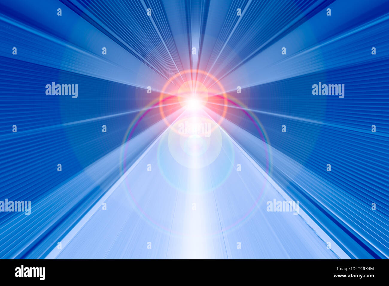 Schnelle Geschwindigkeit Bewegungsunschärfe in der Mitte mit Lichteffekt für Hintergrund Stockfoto
