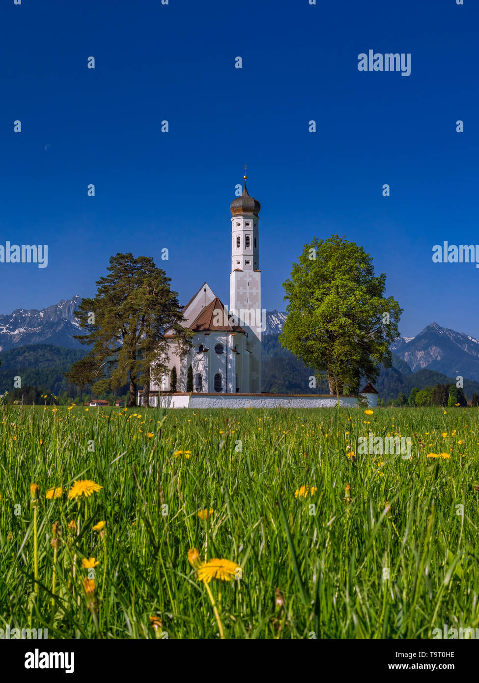 Wallfahrtskirche St. Coloman mit Füssen, Ostallgäu, Allgäu, Bayern, Deutschland, Europa, Wallfahrtskirche St. Coloman bei Füssen, Bayern, Deutschland, Stockfoto