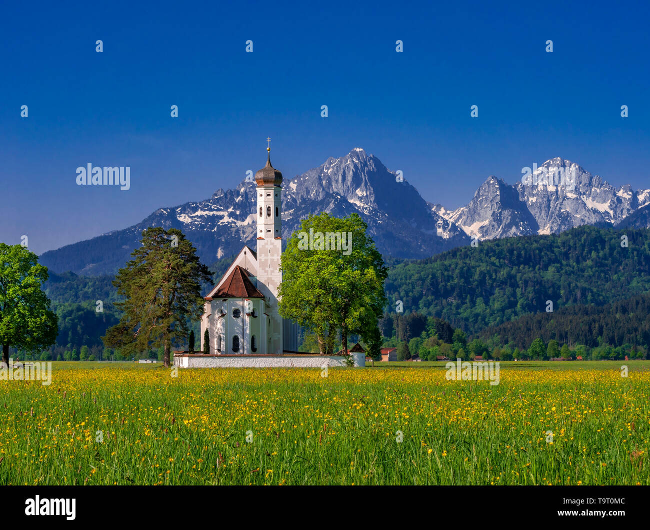 Wallfahrtskirche St. Coloman mit Füssen, Ostallgäu, Allgäu, Bayern, Deutschland, Europa, Wallfahrtskirche St. Coloman bei Füssen, Bayern, Deutschland, Stockfoto