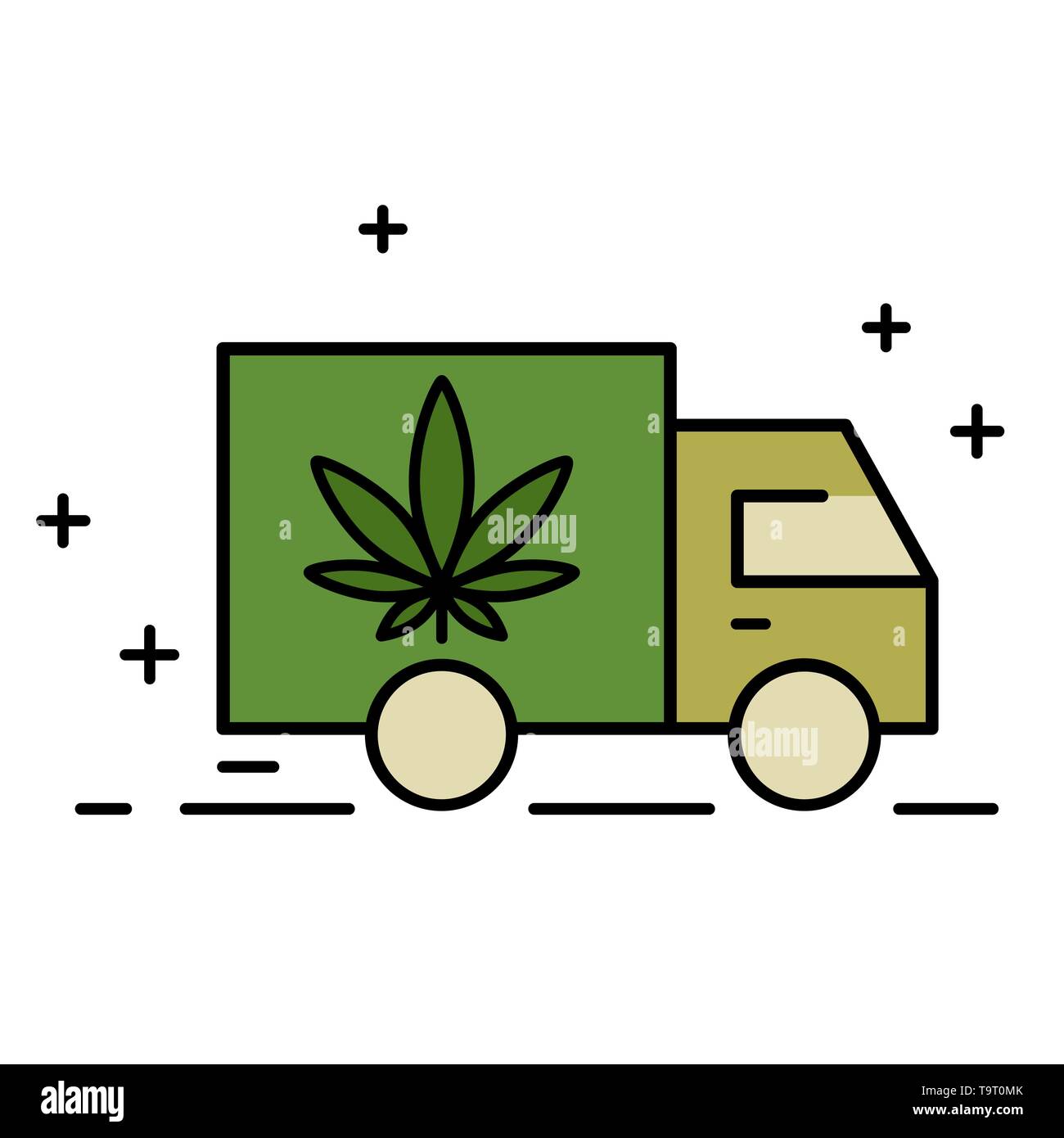 Lieferung Cannabis. Abbildung eines Lkw-Symbol mit einem Marihuana Blatt. Marihuana Legalisierung. Isolierte Vector Illustration auf weißen backgrou Stock Vektor