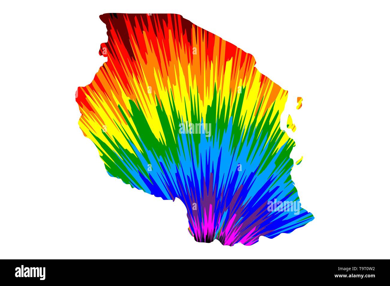 Tansania - Karte ist Rainbow abstrakte farbenfrohe Muster entworfen, Vereinigte Republik Tansania Karte aus Farbe Explosion, Stock Vektor