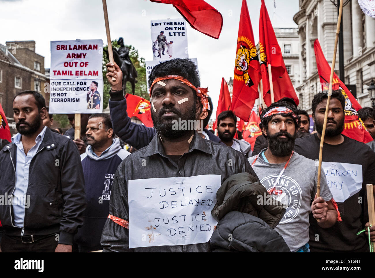 Am zehnten Jahrestag, Tamilen versammeln sich in London den Völkermord von 2009, als die tamilischen Menschen waren an den Händen des srilankischen Militärs massakriert zu erinnern. Über 140.000 tamilischen Menschen wurden vermisst. Stockfoto