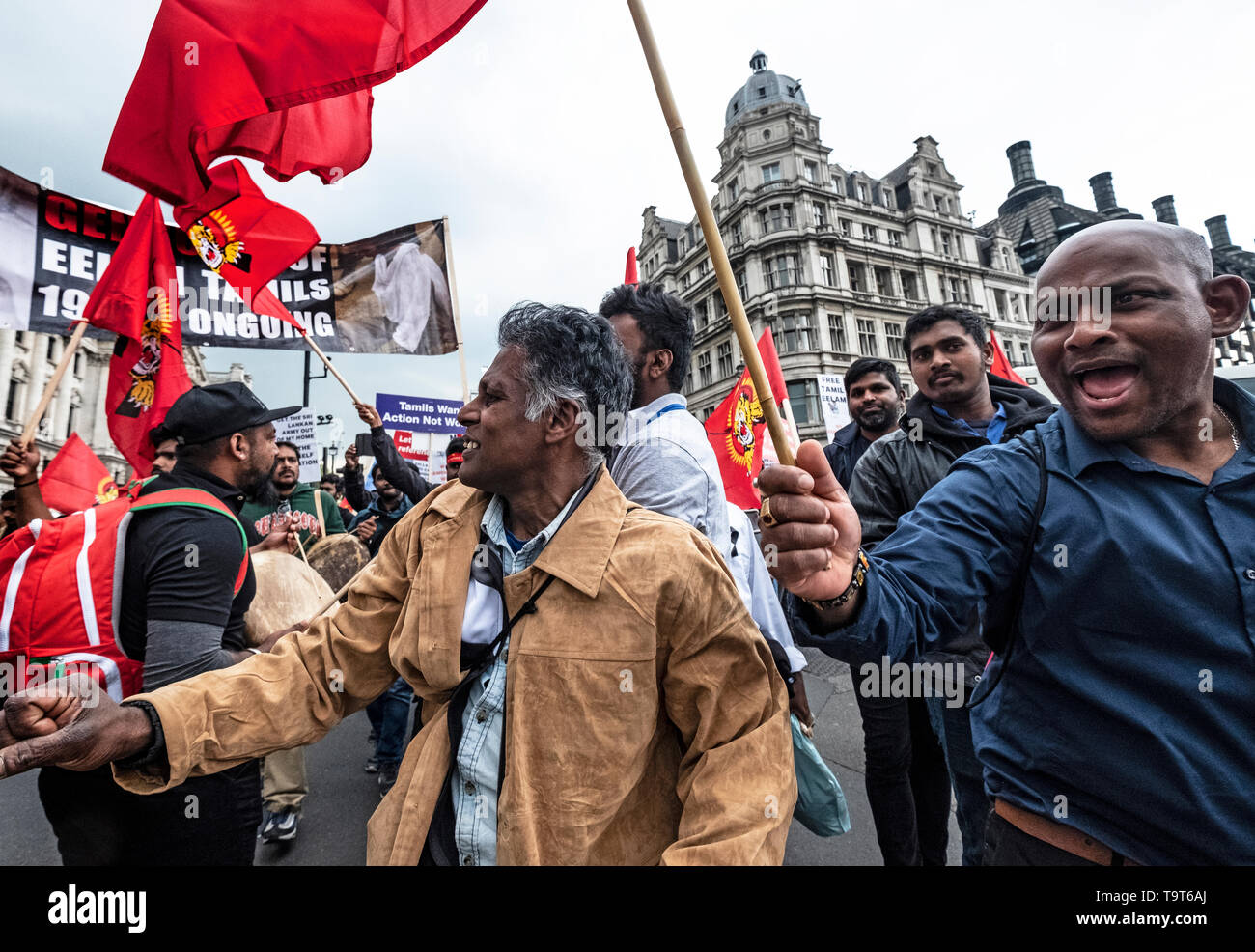 Am zehnten Jahrestag, Tamilen versammeln sich in London den Völkermord von 2009, als die tamilischen Menschen waren an den Händen des srilankischen Militärs massakriert zu erinnern. Über 140.000 tamilischen Menschen wurden vermisst. Stockfoto