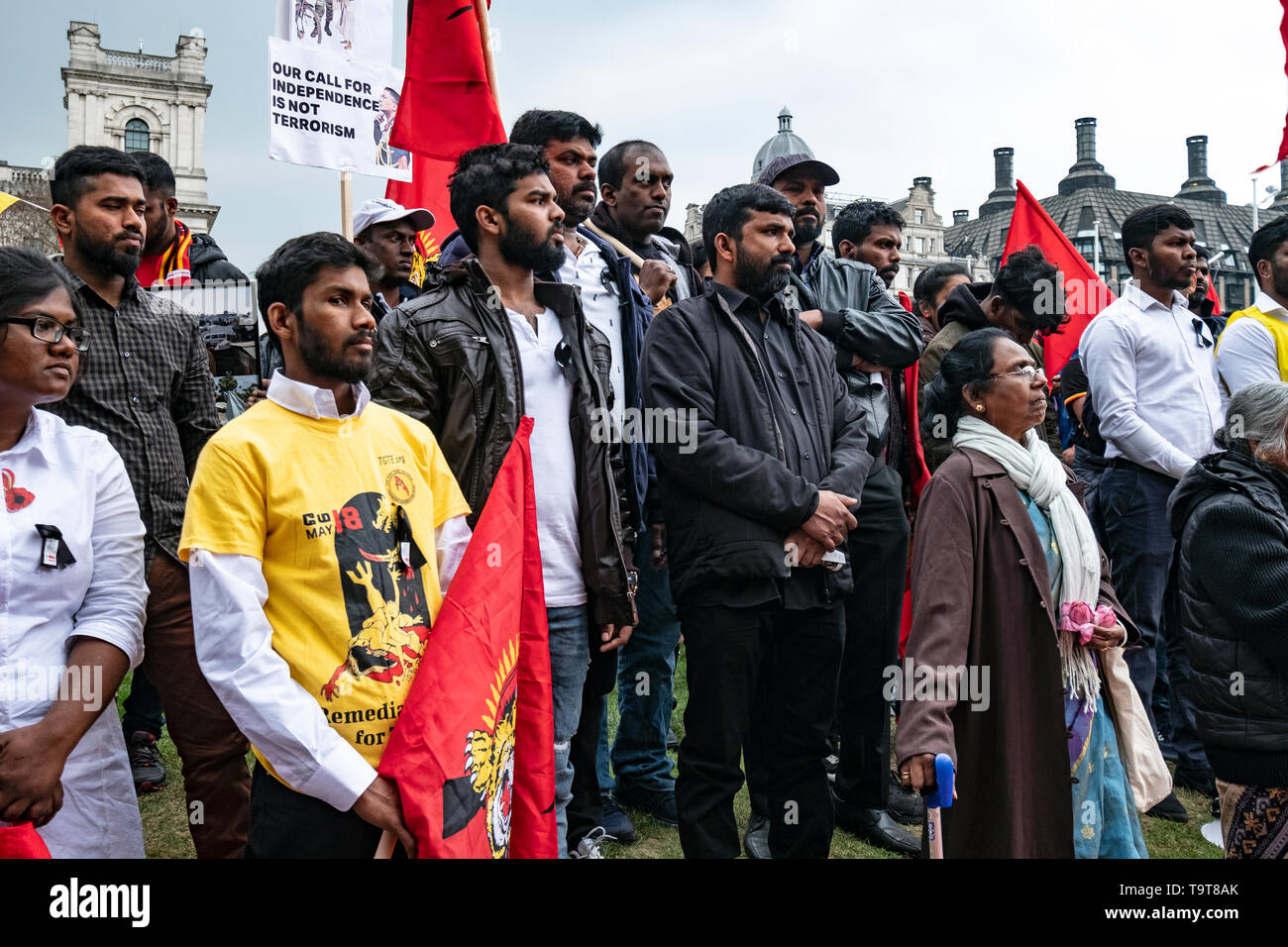 Am zehnten Jahrestag, Tamilen versammeln sich in London den Völkermord von 2009, als die tamilischen Menschen waren an den Händen des srilankischen Militärs massakriert zu erinnern. Über 140.000 tamilischen Menschen wurden vermisst. Stockfoto