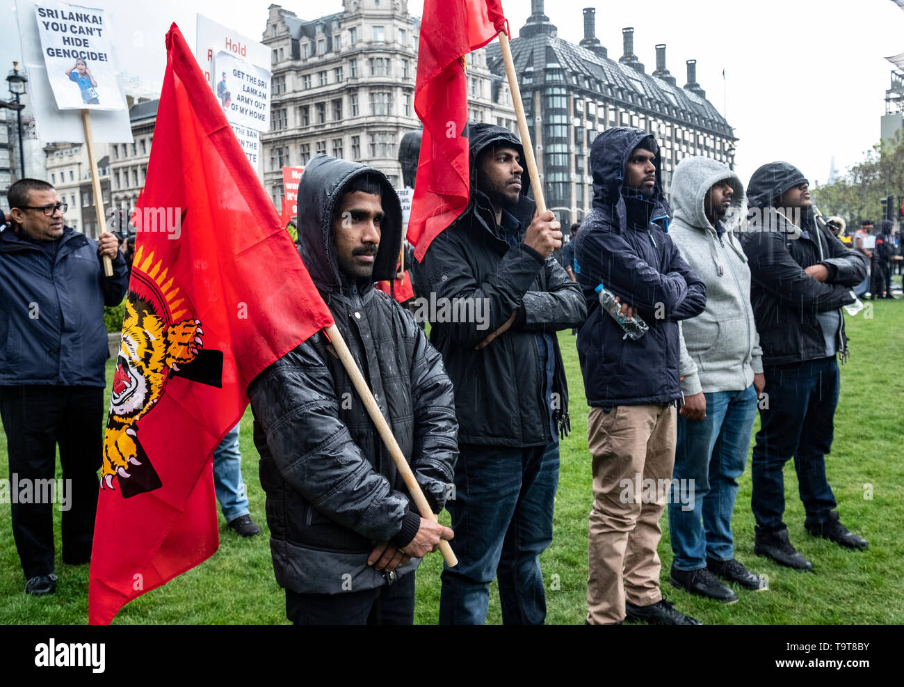 Am zehnten Jahrestag, Tamilen versammeln sich in London den Völkermord von 2009, als die tamilischen Menschen waren an den Händen des srilankischen Militärs massakriert zu erinnern. Über 140.000 tamilischen Menschen wurden vermisst. Stockfoto