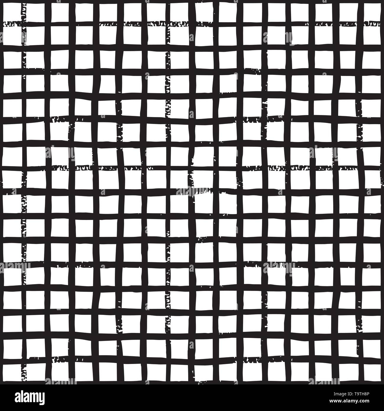 Hand zeichnen Pinsel Mesh Schwarz und Weiß nahtlose Muster. Abstrakte monochrome Hintergrund mit Kreuzung gebürstet Linien. Endlose karierten Textur. Stock Vektor