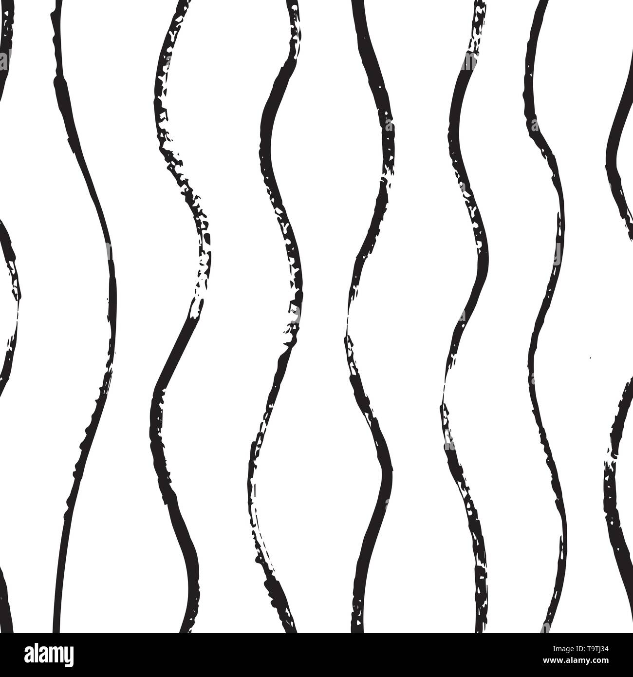 Wave Bürste Hand zeichnen nahtlose Muster. Abstrakte Linien Hintergrund mit wellenförmigen Pinselstriche. Schwarze und weiße endlose Textur. Design für t-shirt Stock Vektor