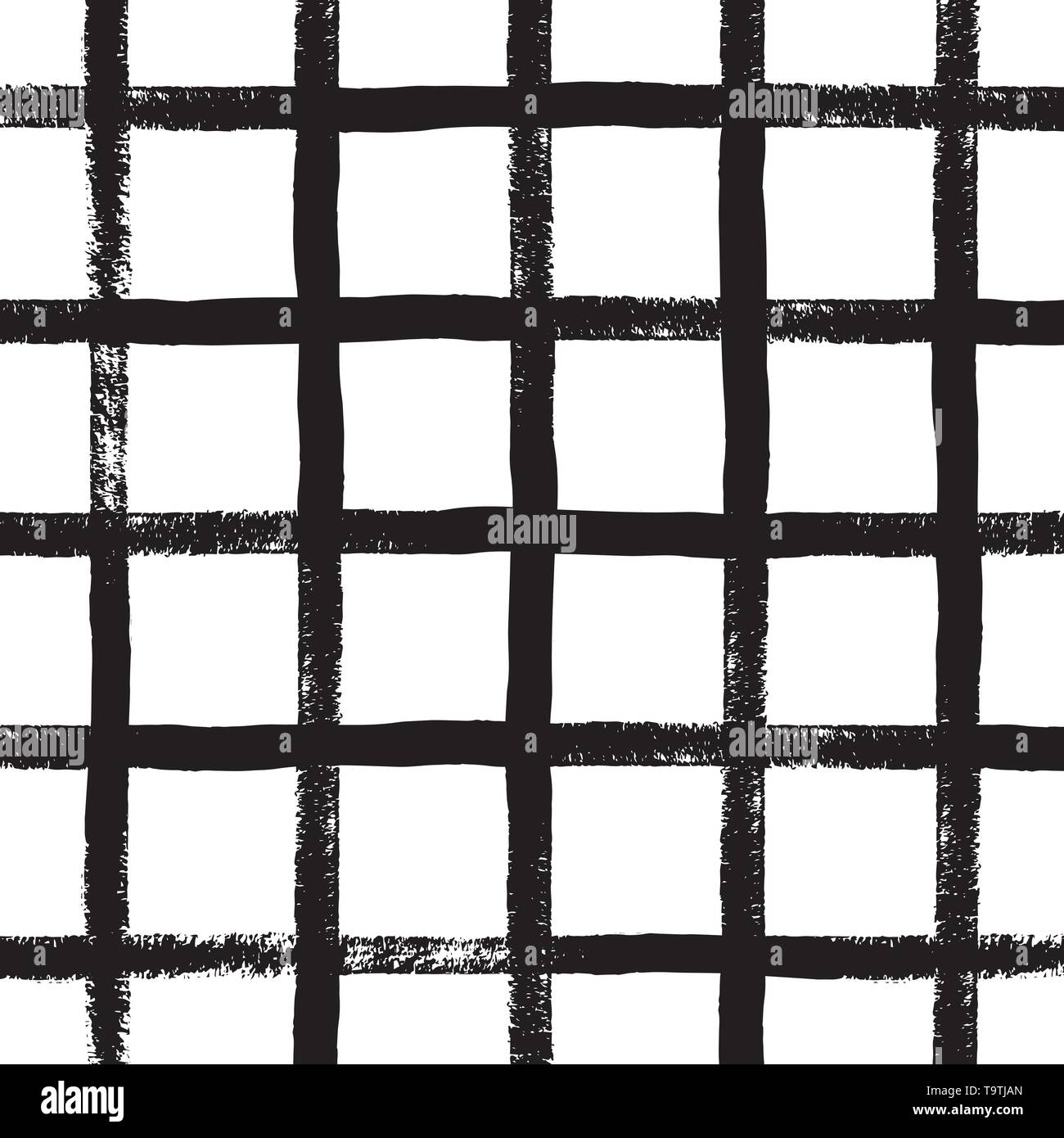 Hand zeichnen Pinsel Raster schwarz und weiß nahtlose Muster. Abstrakte monochrome check Hintergrund mit Kreuzung Pinselstrich. Endlose karierten Textur. Stock Vektor