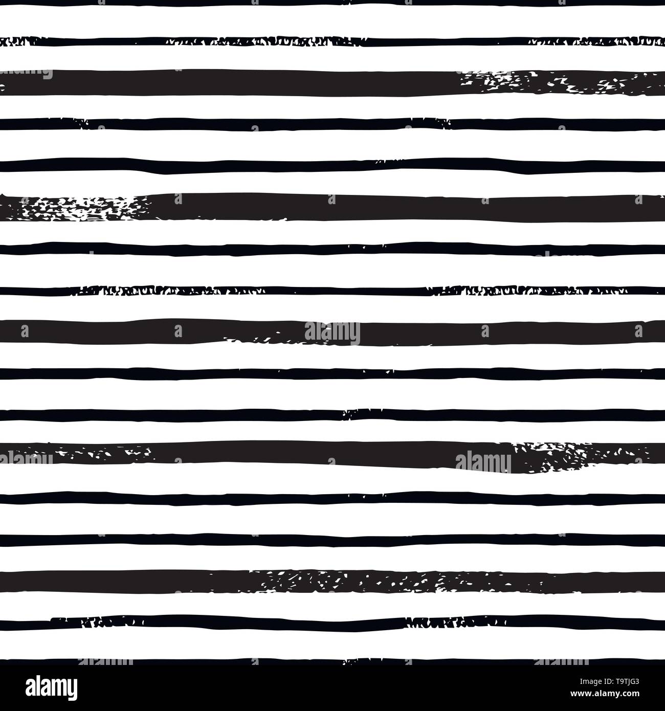 Stripe Line Pinsel nahtlose Muster in Schwarzweiß. Vektor grunge Hintergrund mit schwarzen Strichen. Hand horizontalen Streifen Textur gezeichnet. Stock Vektor