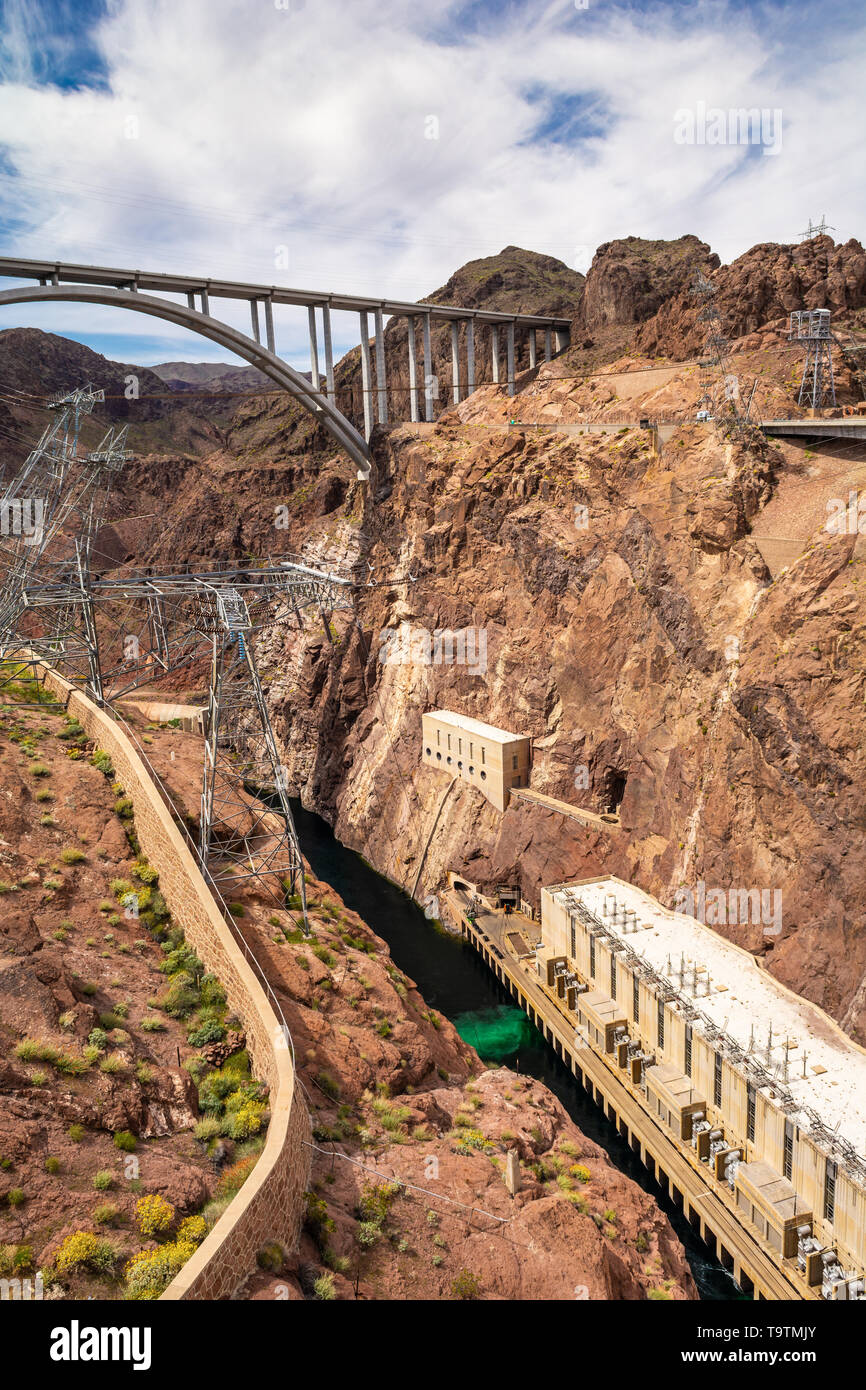 Hoover Dam auf der Nevada und Arizona Grenze entfernt, sehr beliebte Touristenattraktion. USA Stockfoto