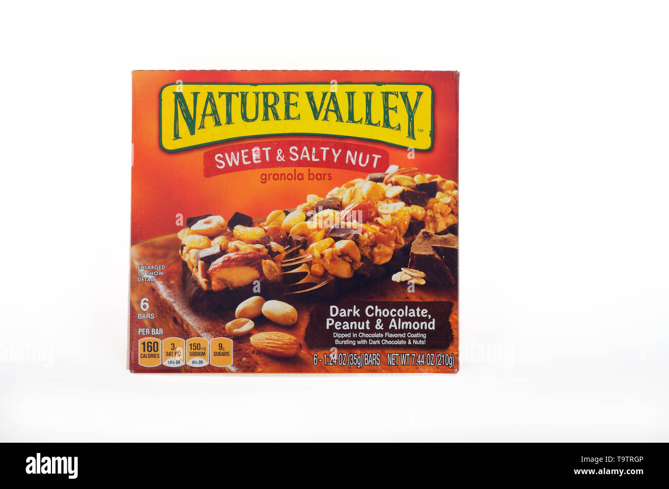 Natur Tal süße & salzige Mutter Granola Bars mit dunklen Schokolade, Erdnüsse, Mandeln, Stockfoto