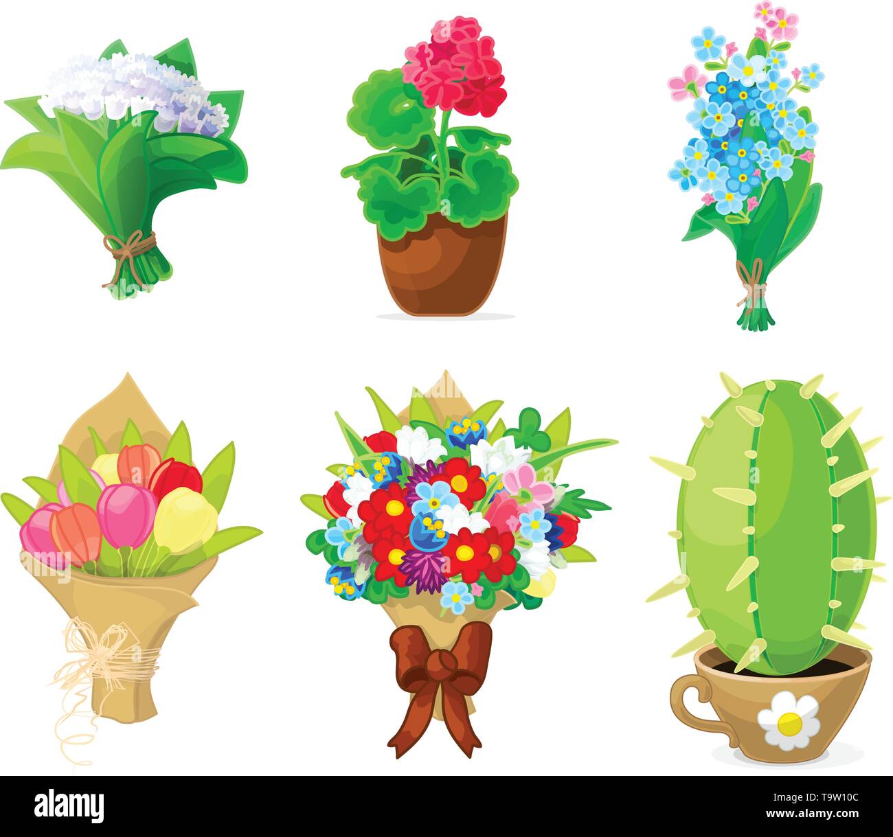Vektor cartoon Pflanzen Natur clip art Blumensträuße Stock Vektor