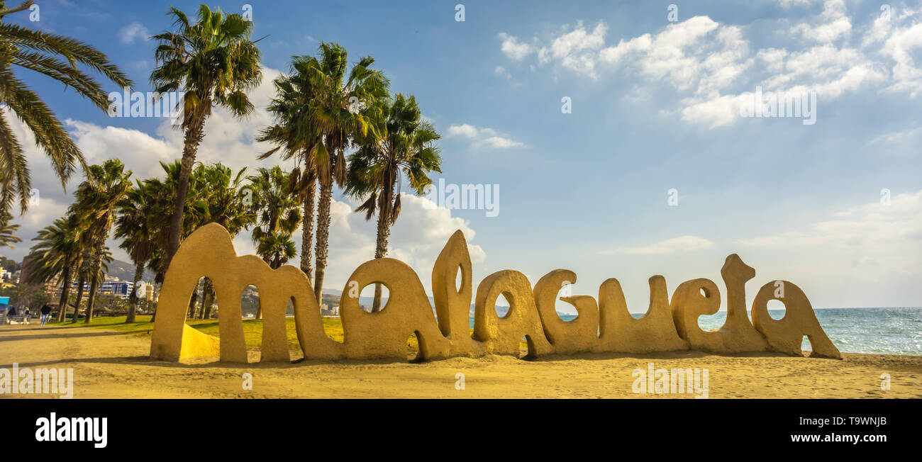 Malagueta Malaga Strand Costa del Sol Resort Spanien schreiben Stockfoto