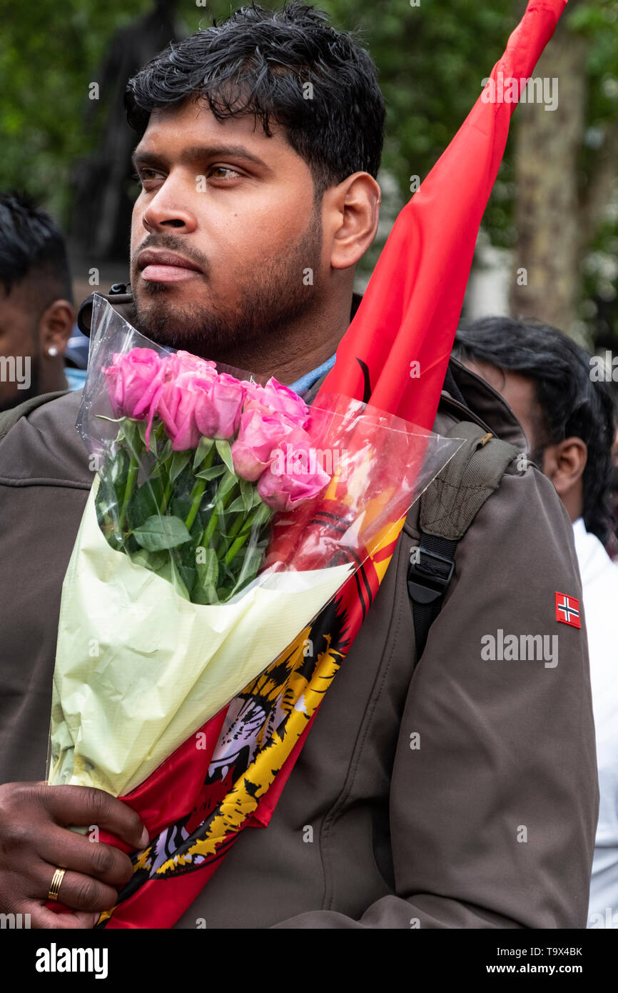 Am zehnten Jahrestag, Tamilen versammeln sich in London den Völkermord von 2009, als die tamilischen Menschen waren an den Händen des srilankischen Militärs massakriert zu erinnern. Über 140.000 tamilischen Menschen wurden vermisst. Stockfoto