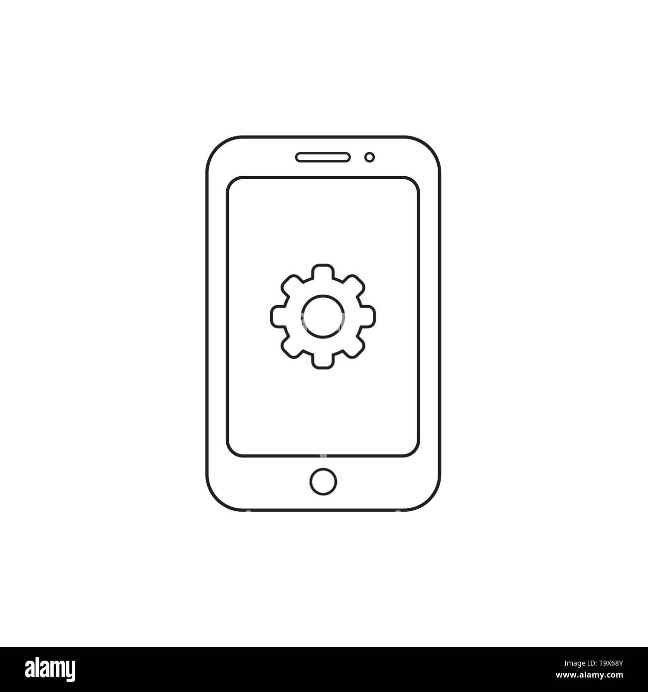 Vektor icon Konzept der Getriebe innen Smartphone. Schwarzen umrissen. Stock Vektor