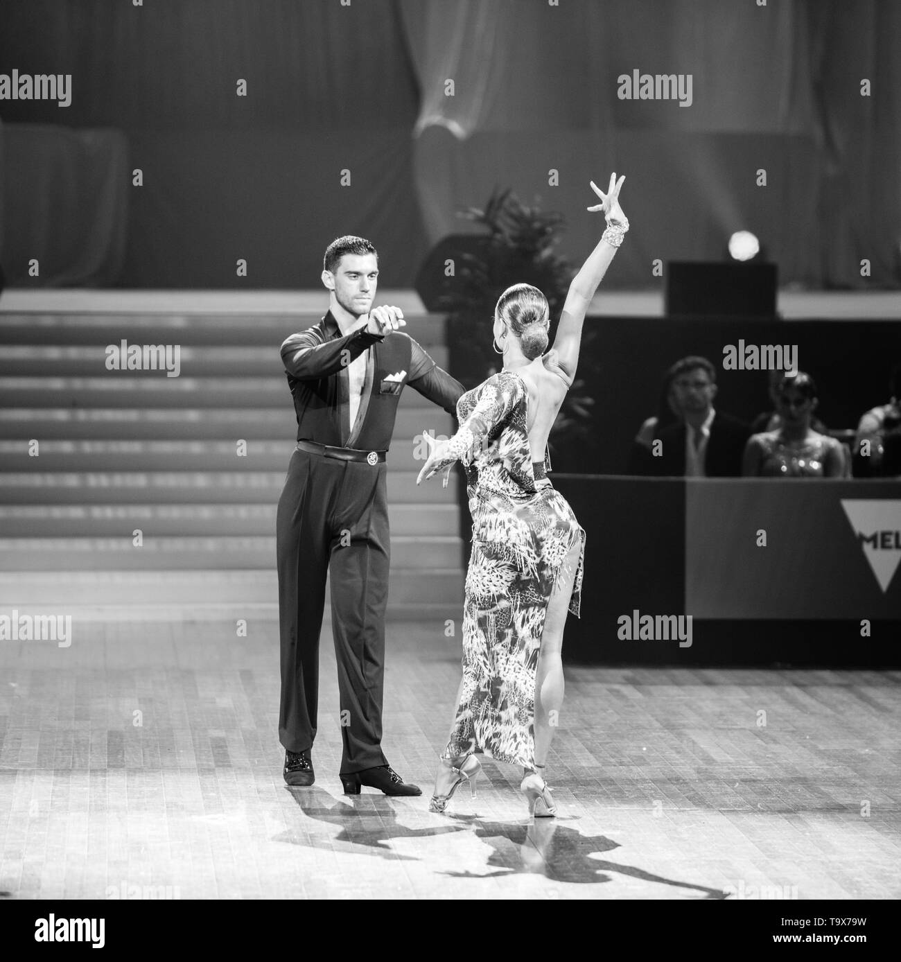 Tanz Sport Meisterschaft: Latin Dance Konkurrenten an der Latein- und Ballsaal Meisterschaft. Australian Dance Sport WM 2018 - Melbourne Arena. Stockfoto