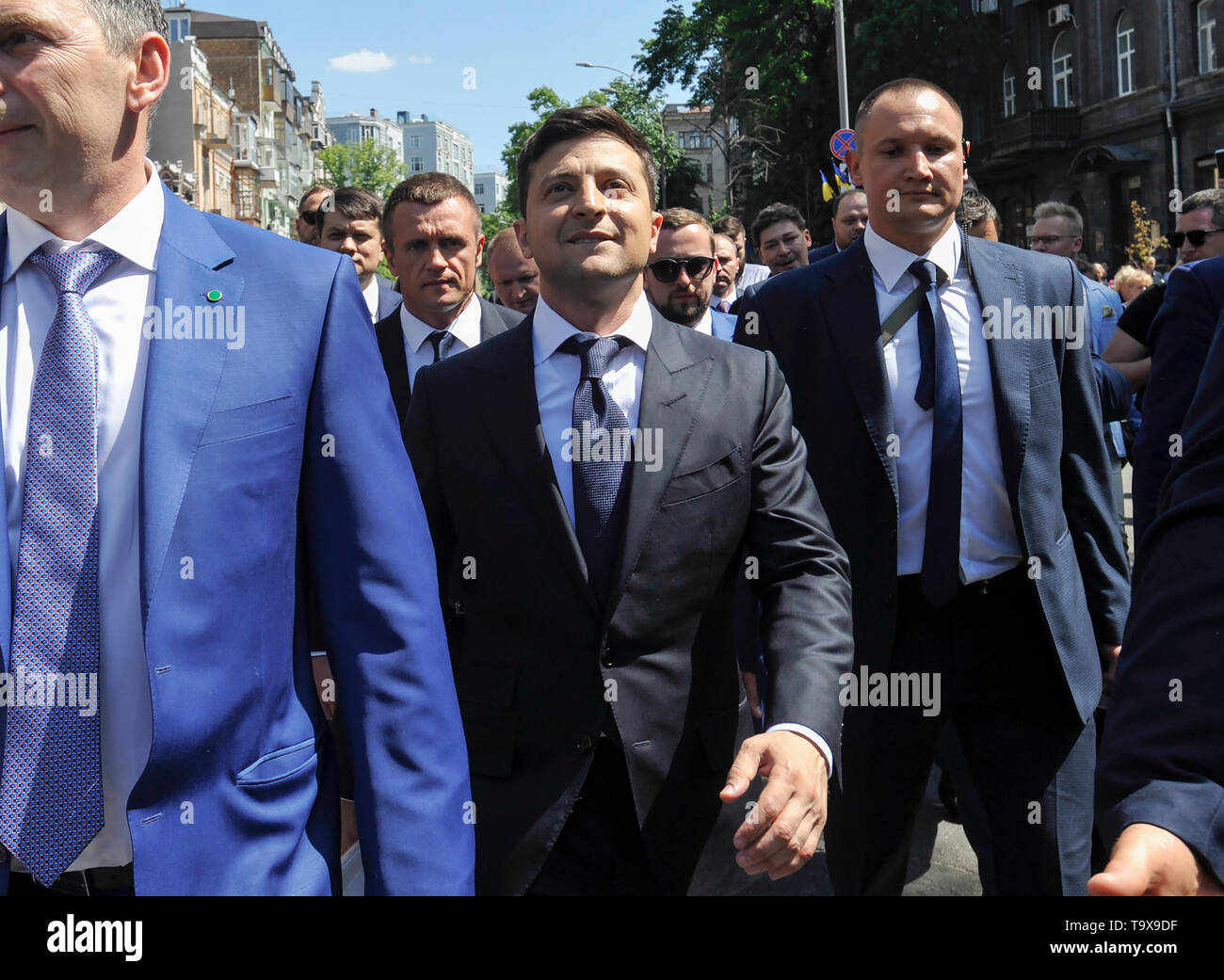 Neue ukrainische Präsident Wladimir Zelensky gesehen auf dem Weg zum Präsidentenamt nach der Eröffnungsfeier auf dem ukrainischen Parlament. Stockfoto