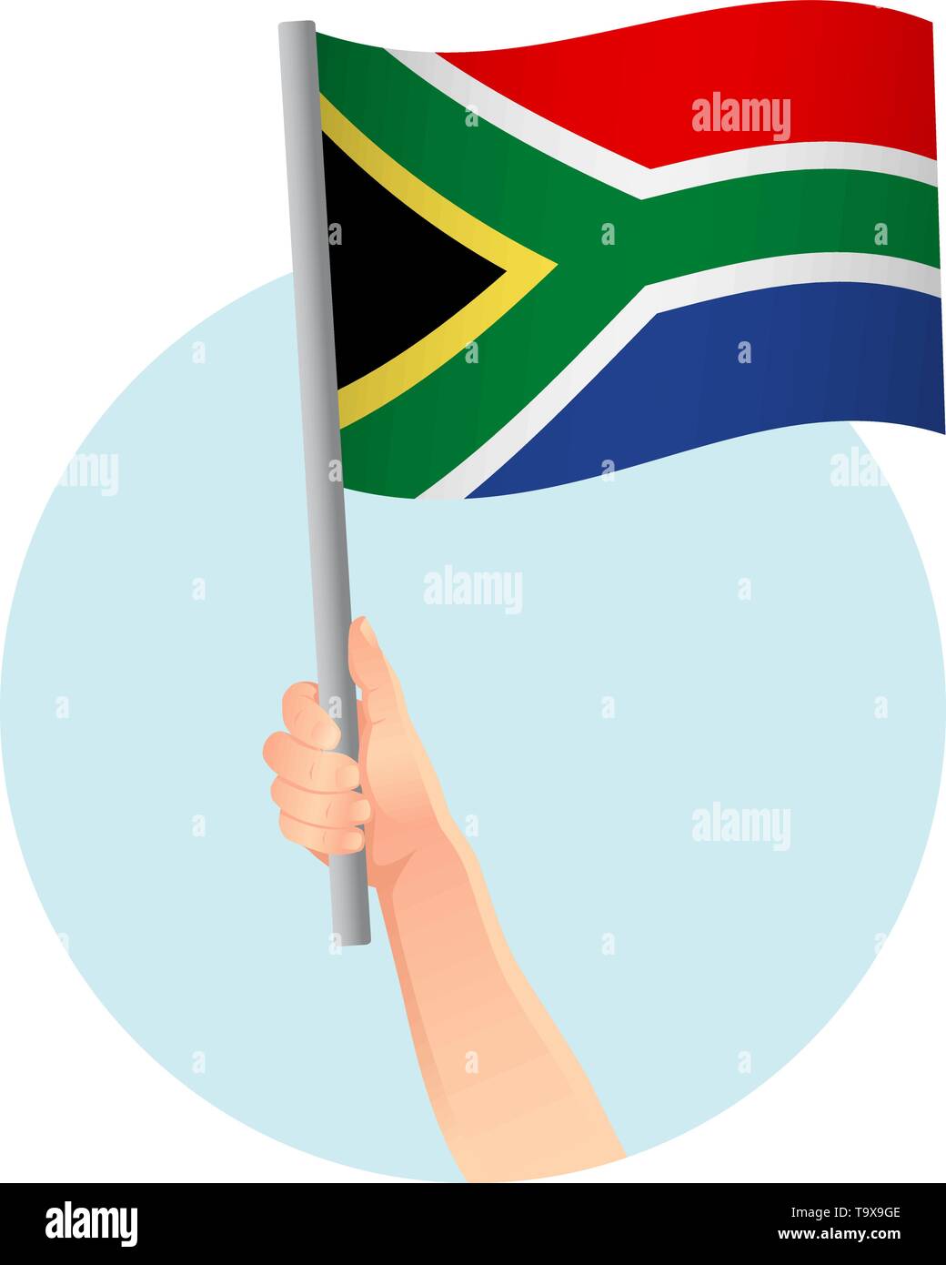 Südafrika Fahne in der Hand. Patriotischen Hintergrund. Nationalflagge von Südafrika Vector Illustration Stock Vektor