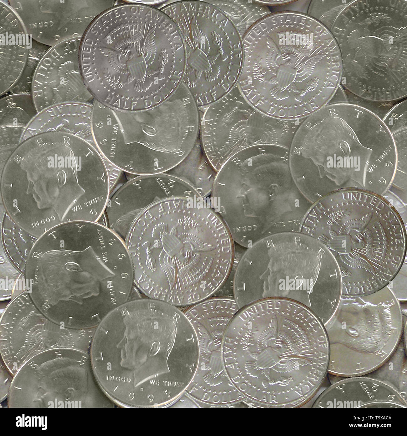 United States halben Dollar Münzen nahtlose Textur Fliese Stockfoto