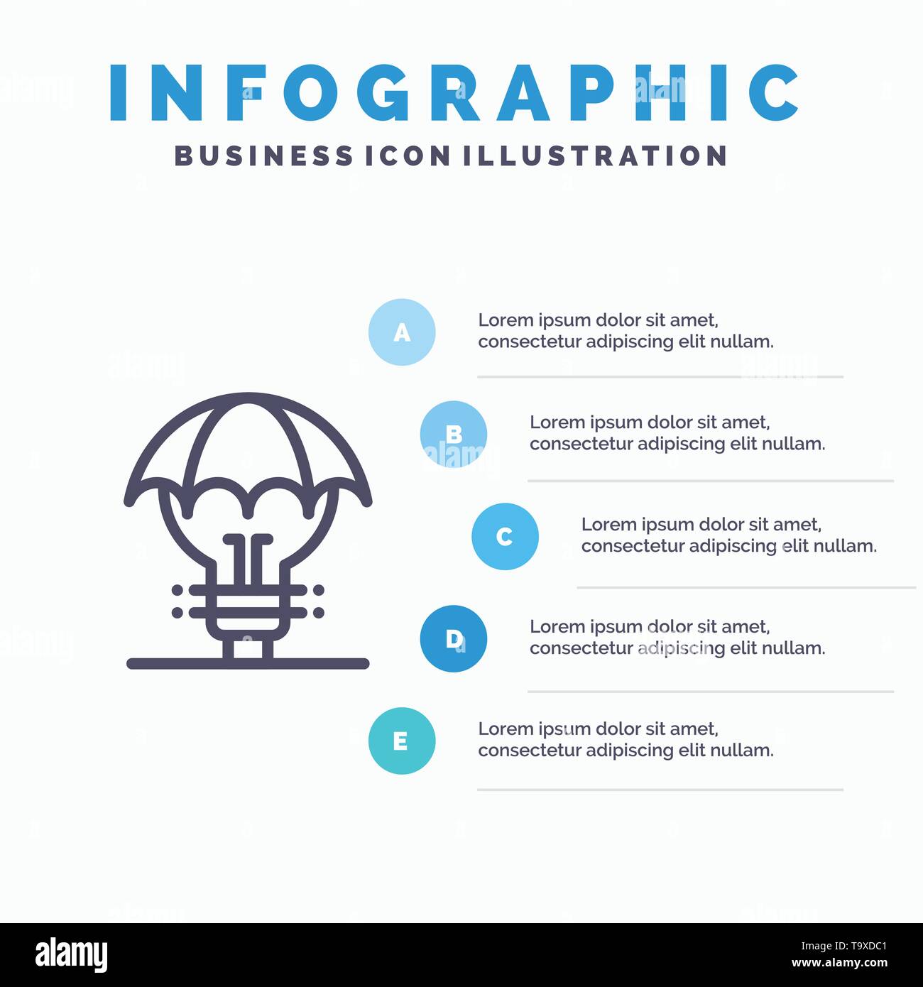 Geschützte Ideen, Copyright, Verteidigung, Idee, Patent Symbol Leitung mit 5 Stufen Präsentation Infografiken Hintergrund Stock Vektor