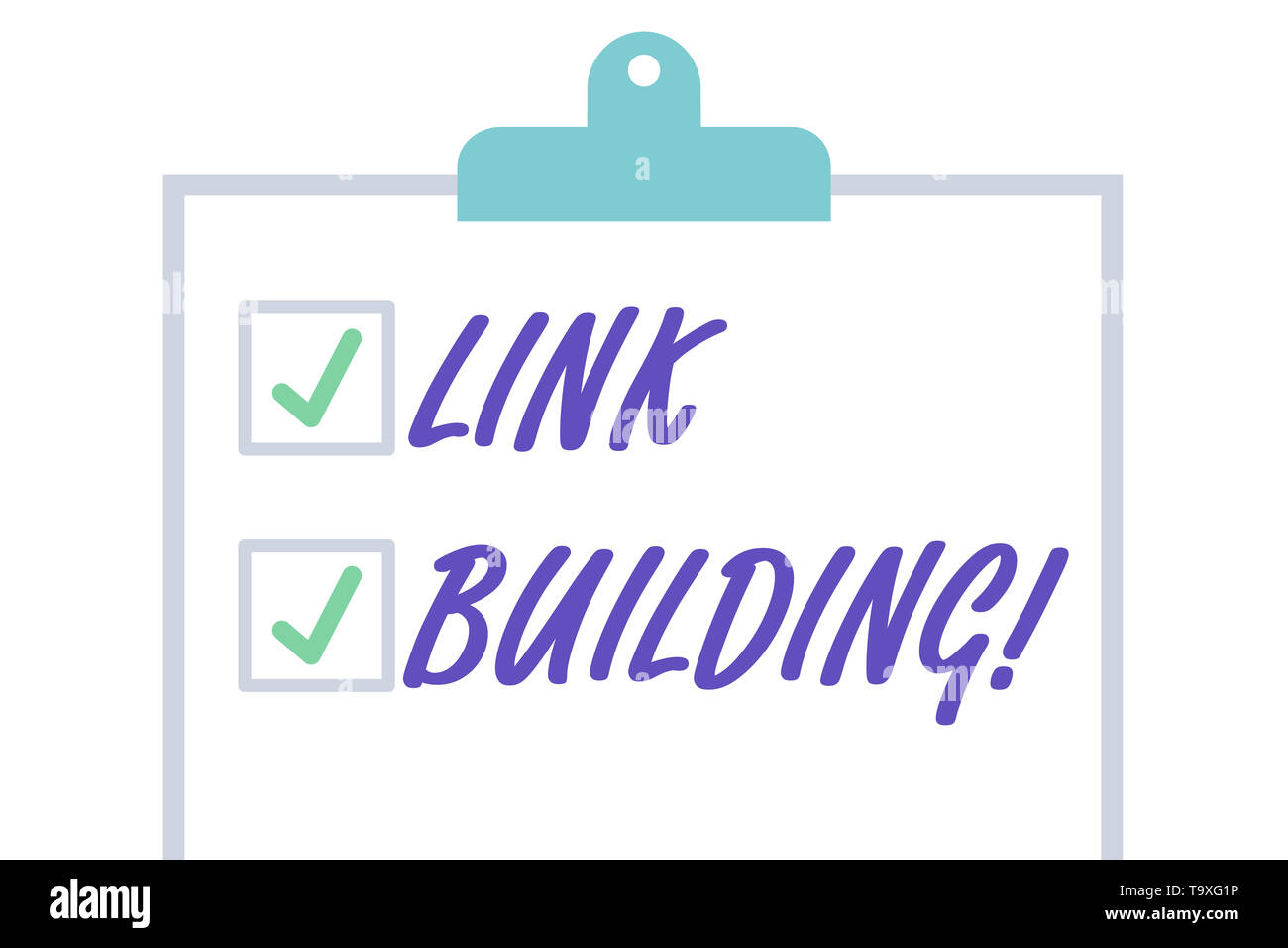 Handschrift Text Link Building. Konzeptionelle foto Prozess des Erwerbs von Hyperlinks von anderen Webseiten auf Ihre eigenen isolierten Leer vertikale Zwischenablage mit Stockfoto